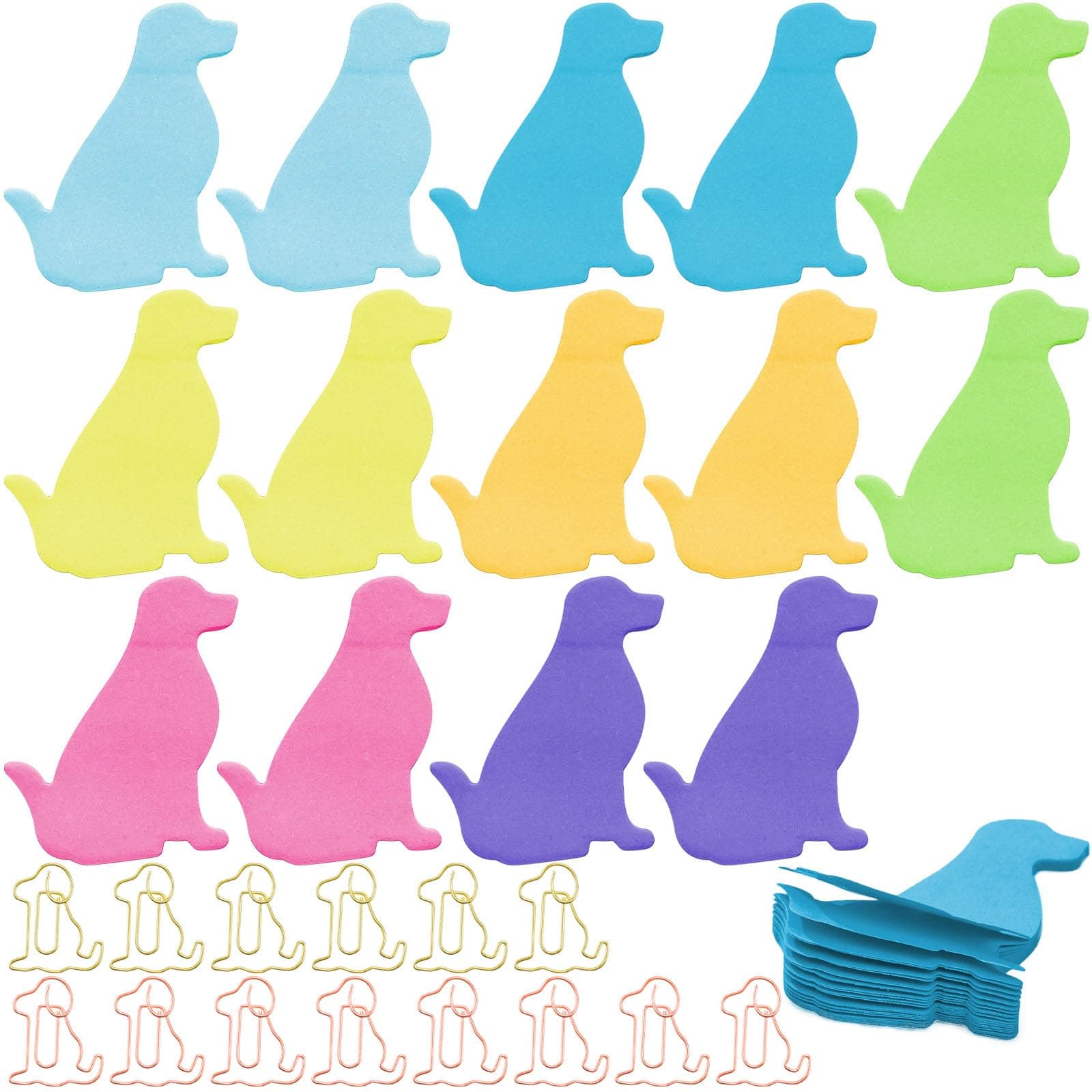 420 Sheets Cute Dog Sticky Notes and 14 Pcs Dog Paper Clips Set, Cartoon Animal Self-Stick Notes Index Tabs Dog Shape Memo Pads Index Tabs for Women Girls Office Work School Supplies