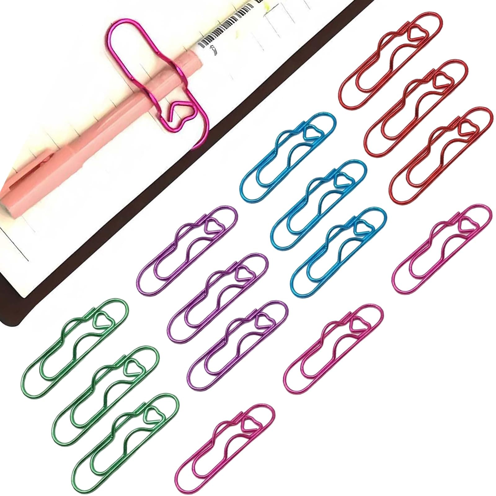 15 Pack Pen Holder for Notebook, Heart Cute Metal Paperclip, Colorful Pen Clips for Notebooks, Journals & Planners, Multi-Functional Planner Accessories, Office School Supplies(Five Colors)