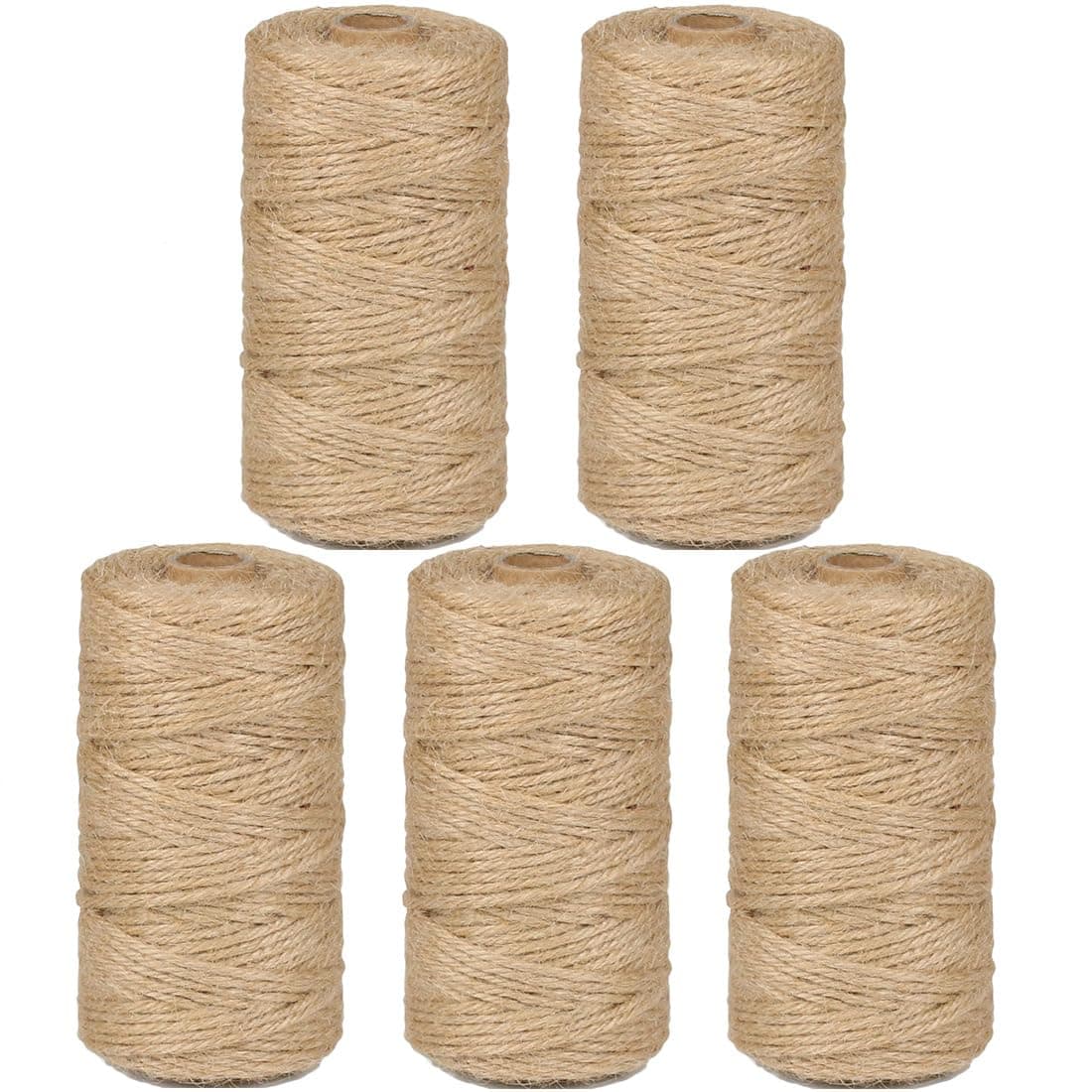 PerkDecor 5Pack 3mm Natural Jute Twine String 1640 Feet Long Twine String for Crafting Gardening Gift Wrapping Macrame DIY Home Decor (Brown-328Feet/Roll)