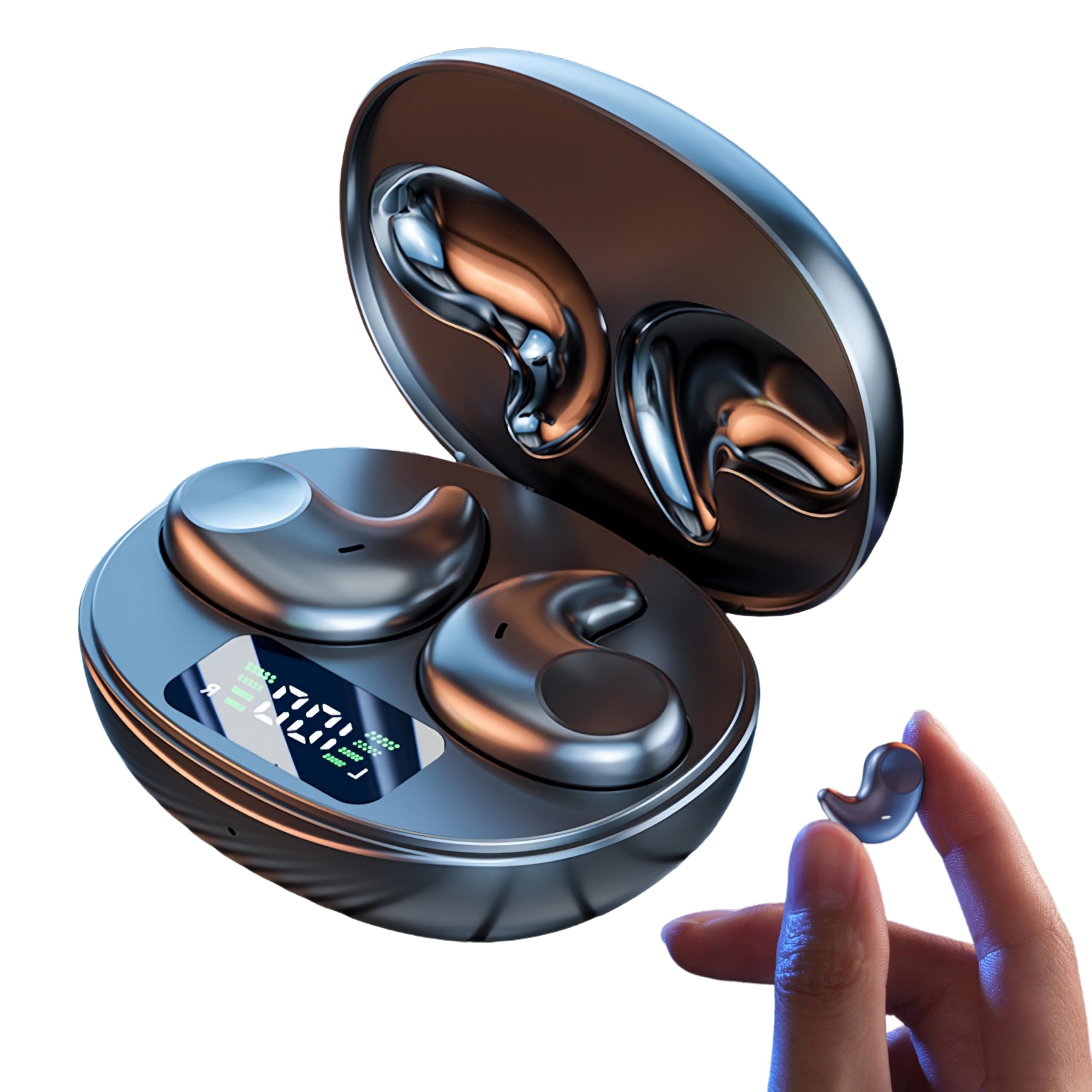 otinsile M52 Sleep Earbuds with Power Display, Mini Invisible Earbuds for Side Sleepers, Wireless Headphones Bluetooth 5.3, 58H Battery, Ultra-Thin Comfort, HD Mic, Vision Beam Sound,Black