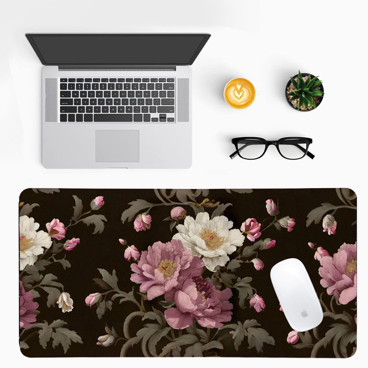 Luxury Peony Blooms Desk Mat, PU Leather Desk Pad with Non-Slip Base - Large Office Keyboard Mat for Women, Ideal Gift for Home & Gaming Setup (31.5 * 15.75in)