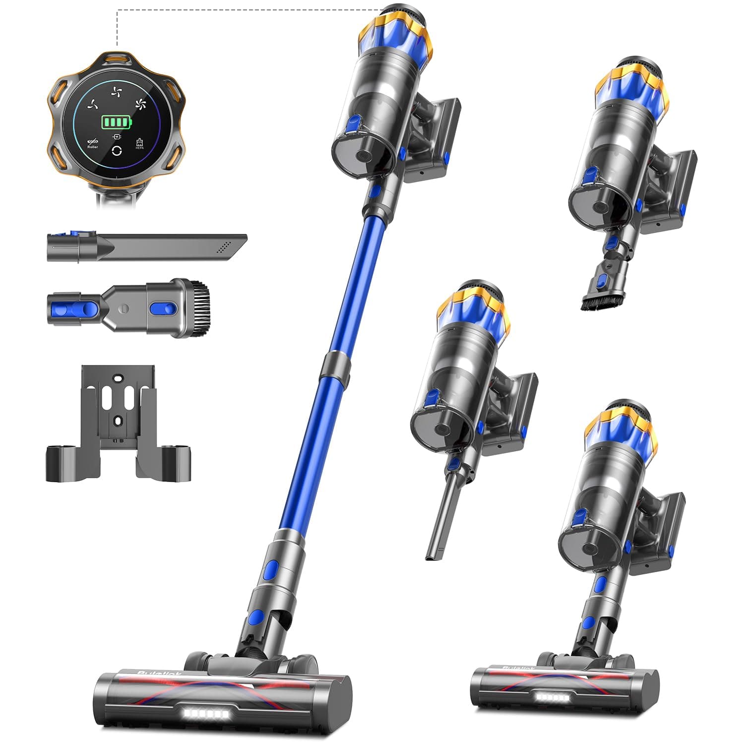 Bulelink 600W 50kPa 70Mins Cordless Vacuum Cleaner, 1.8L Self-Standing Anti-Tangle Vacuum cleaners for Home with OLED Touch Screen, Wall-Mounted Charging, for Pet Carpet Car Hardwood Floor