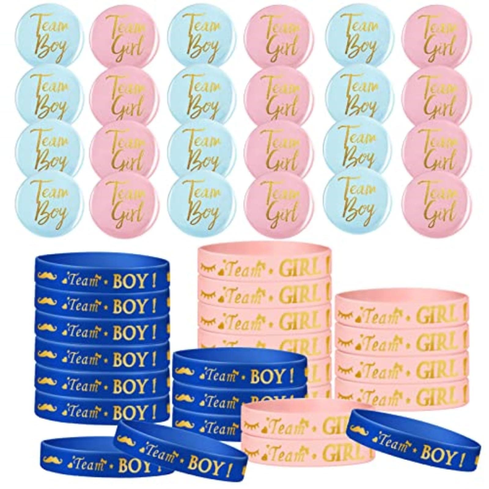 WUERKIYA 48 Piece Gender Reveal Bracelets Set, Wristband for Shower Gender Reveal Party Favors Supplies