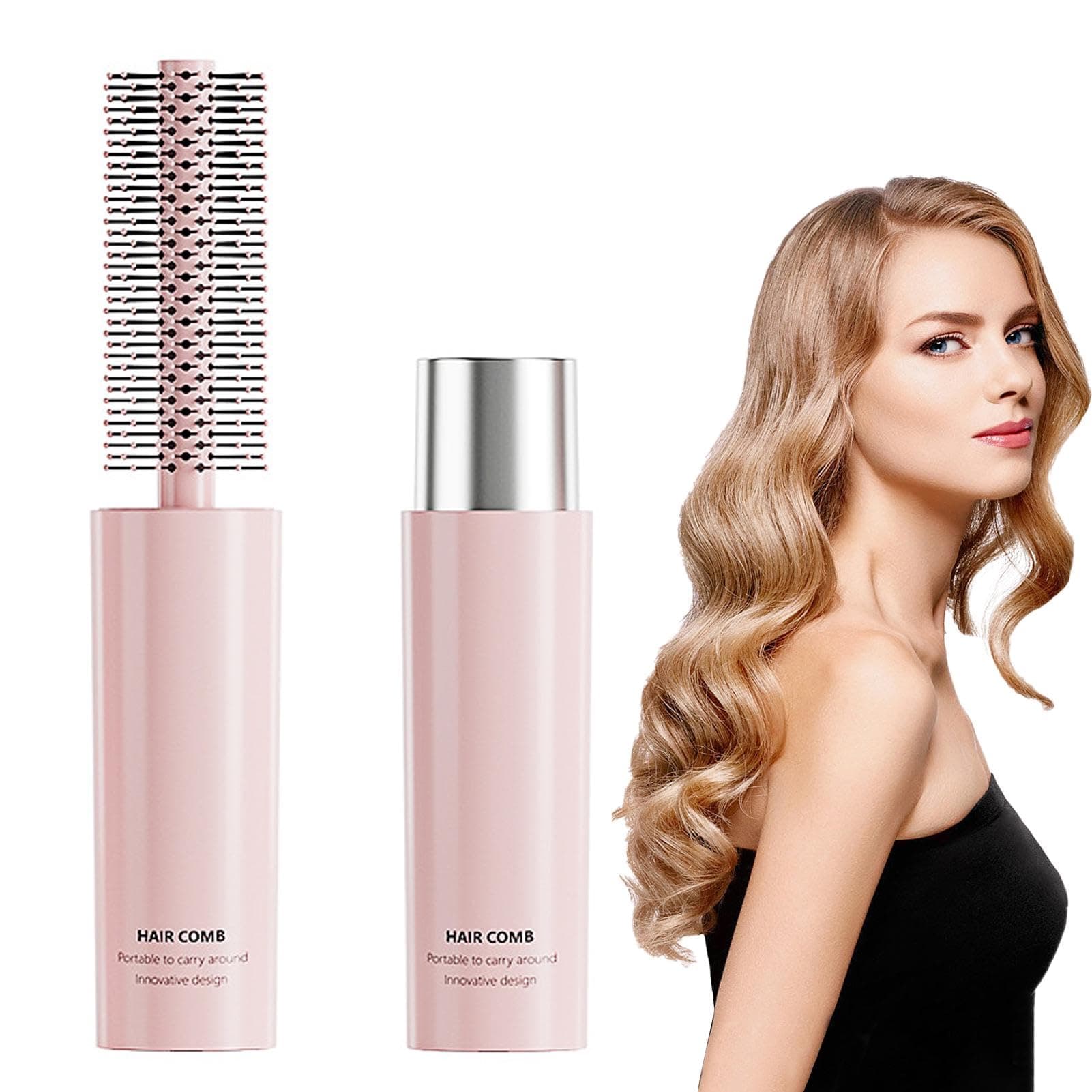 Travel Round Brush for Blow Drying, Mini Curly Hair Styling Brush for Thick & Thin Hair, Curling, Straightening, Wet & Dry - Travel Size(COLOR:pink)