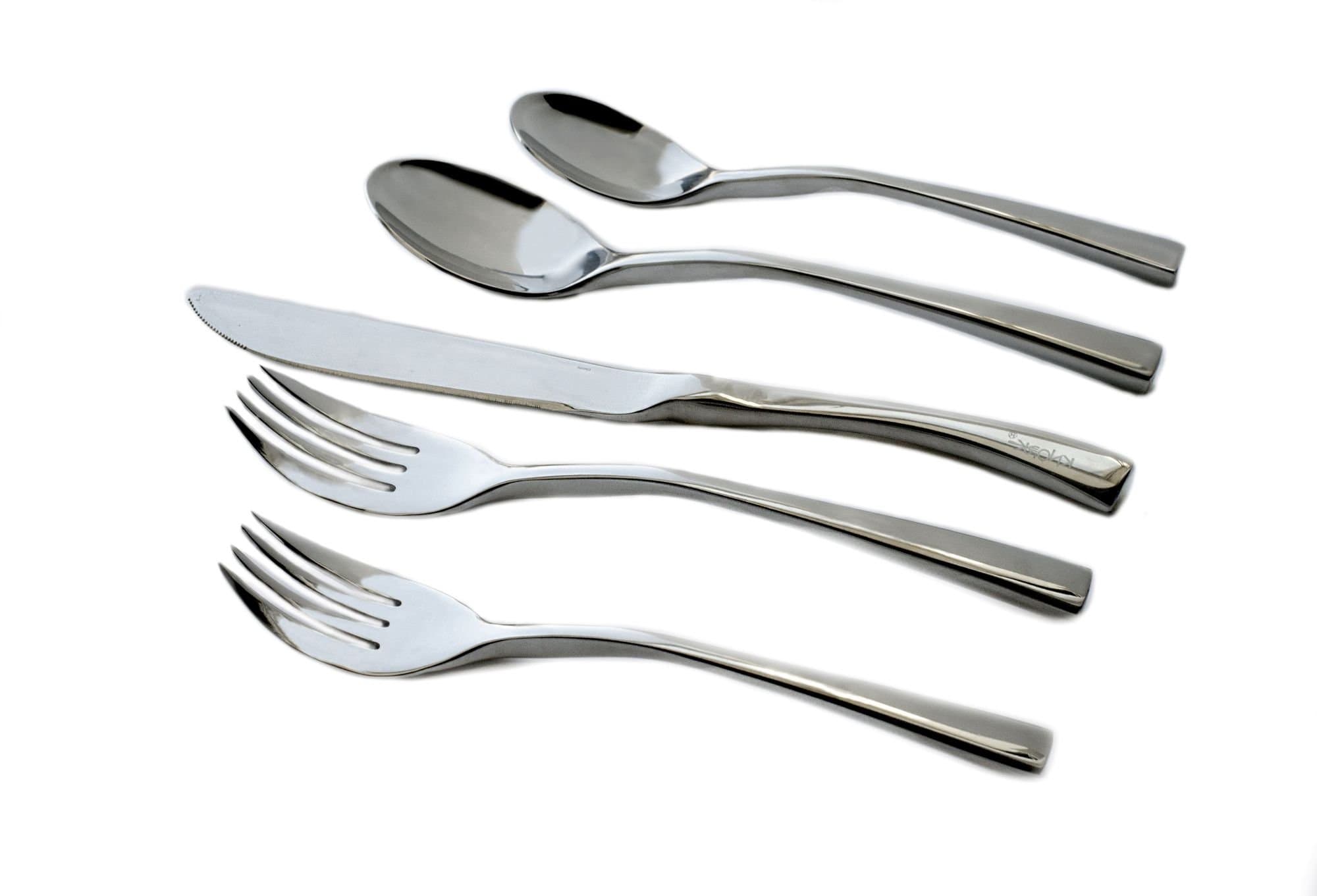 Knork 18/0 Stainless Steel Curve Flatware (Set of 20), Gloss Silver