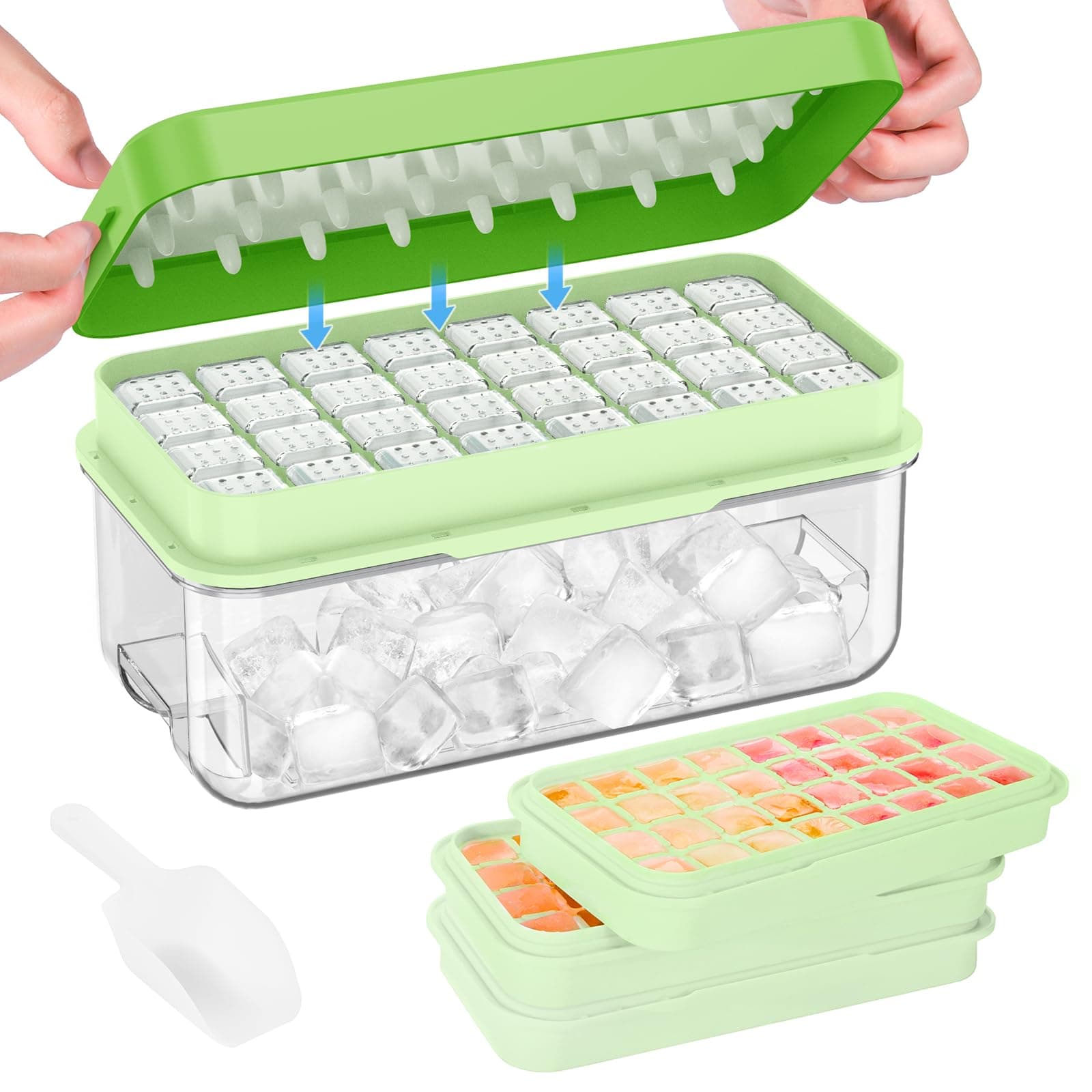 PHINOX 1" Ice Cube Tray with Lid and Bin, Easy Release 96 Cubes for Freezer