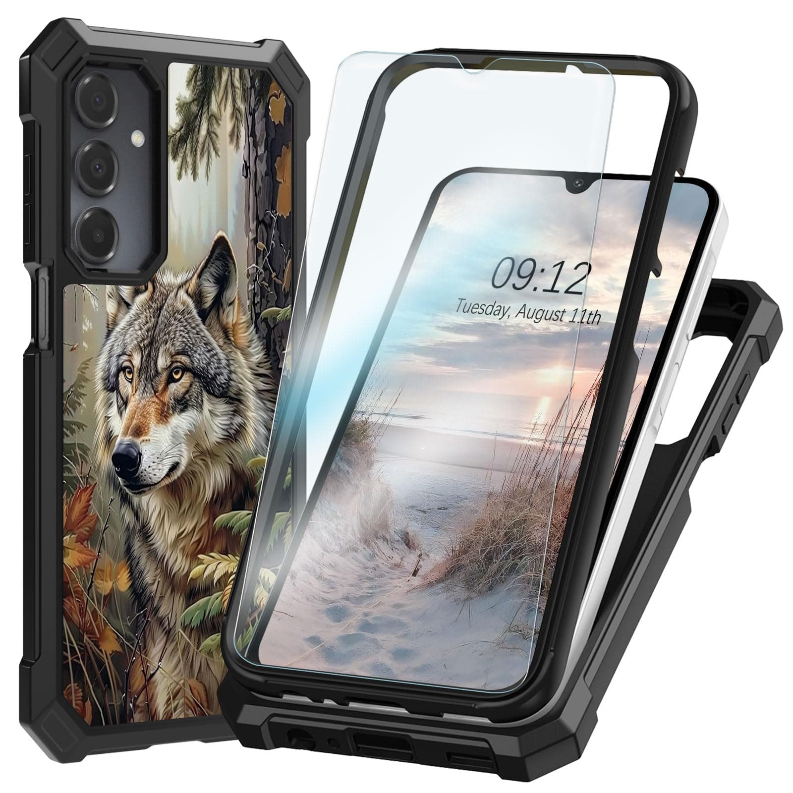 for Samsung Galaxy A16-5G Case with Screen Protector, Military-Grade Shockproof Full Body Protection, Silicone Bumper & Hard PC Back for Samsung A16 5G, Majestic Wolf