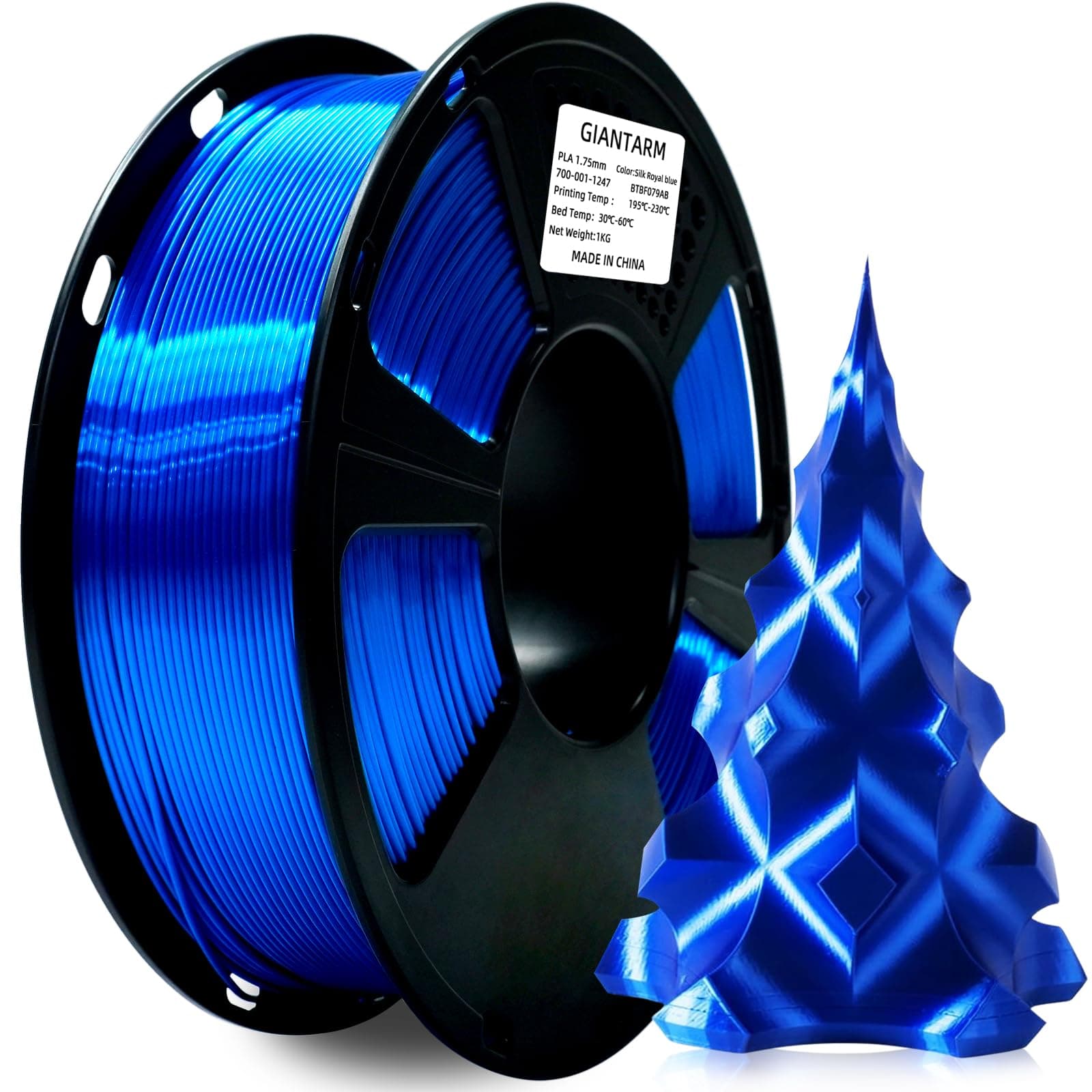 GIANTARM PLA 3D Printer Filament 1.75mm Silk Royal Blue, Dimensional Accuracy +/-0.03mm, 1kg (2.2lbs), 1080 Feet (330m) per Roll, Vacuum Packaging, Toughness Enhanced, Fit for Most 3D FDM Printer