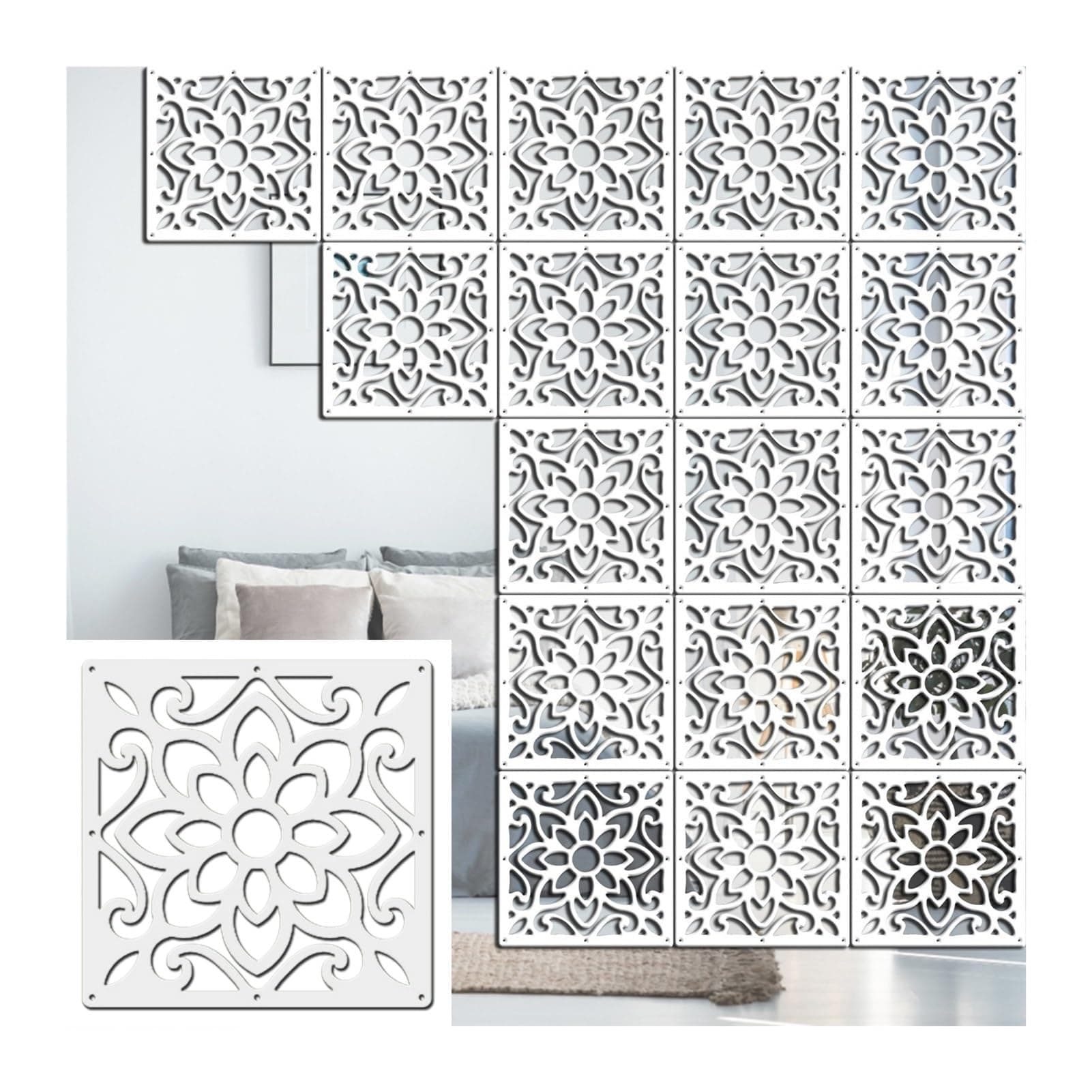 ntumLeap Hanging Room Divider, Wood Plastic Material Interior Partitions Board, Openwork Design Decorative Wall Screen Panel for Bedroom Kitchen, 11.4" X 11.4" (Color : C, Size : 36PCS) (A 48PCS)