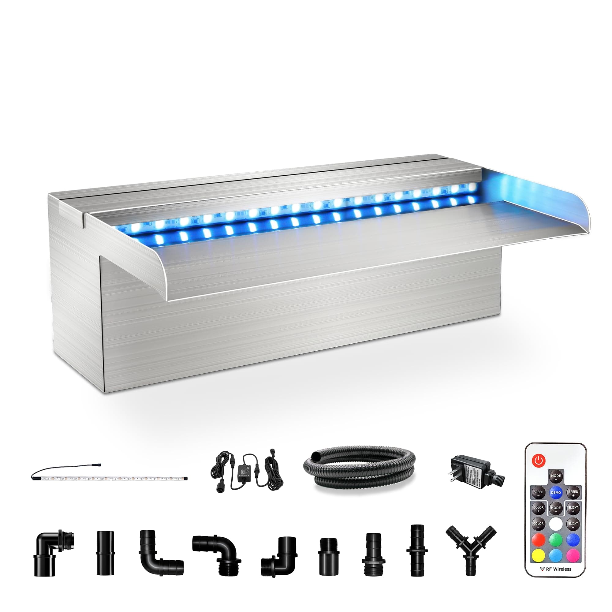LONGRUN Waterfall Pool Fountain, Updated 5.9'' Wider Open Lip Stainless Steel Waterfall Spillway, Decorative Water Feature for Swimming Pools, Koi Ponds, Spa & Garden - 11.8''