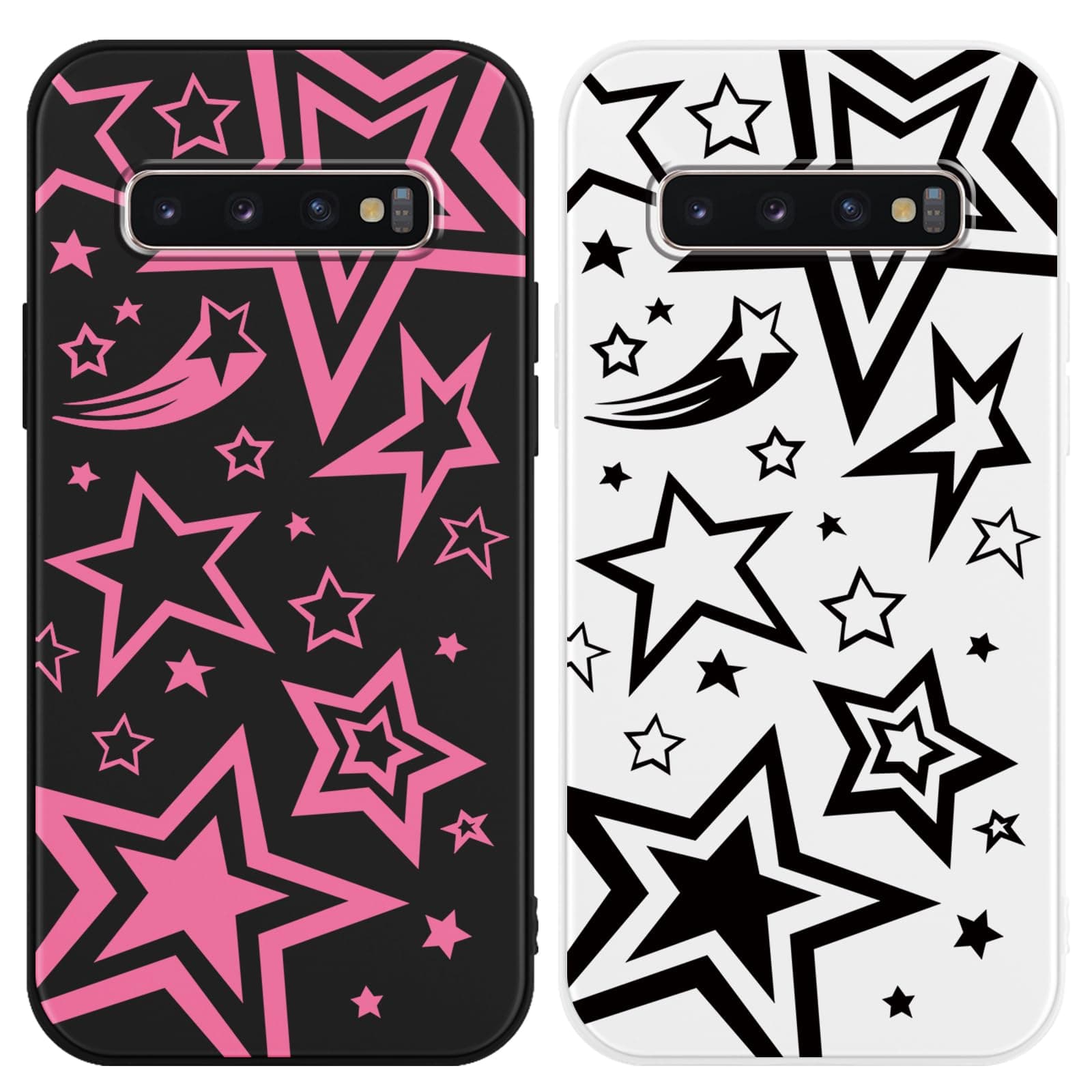 Yomjew 2 Pack Cute Pink Girly Star Phone Case for Samsung Galaxy S10 Plus 6.4", Aesthetic Pattern Design Funda Anti-Scratch Slim Soft Flexible Protective Shockproof TPU Cover for Women Girls
