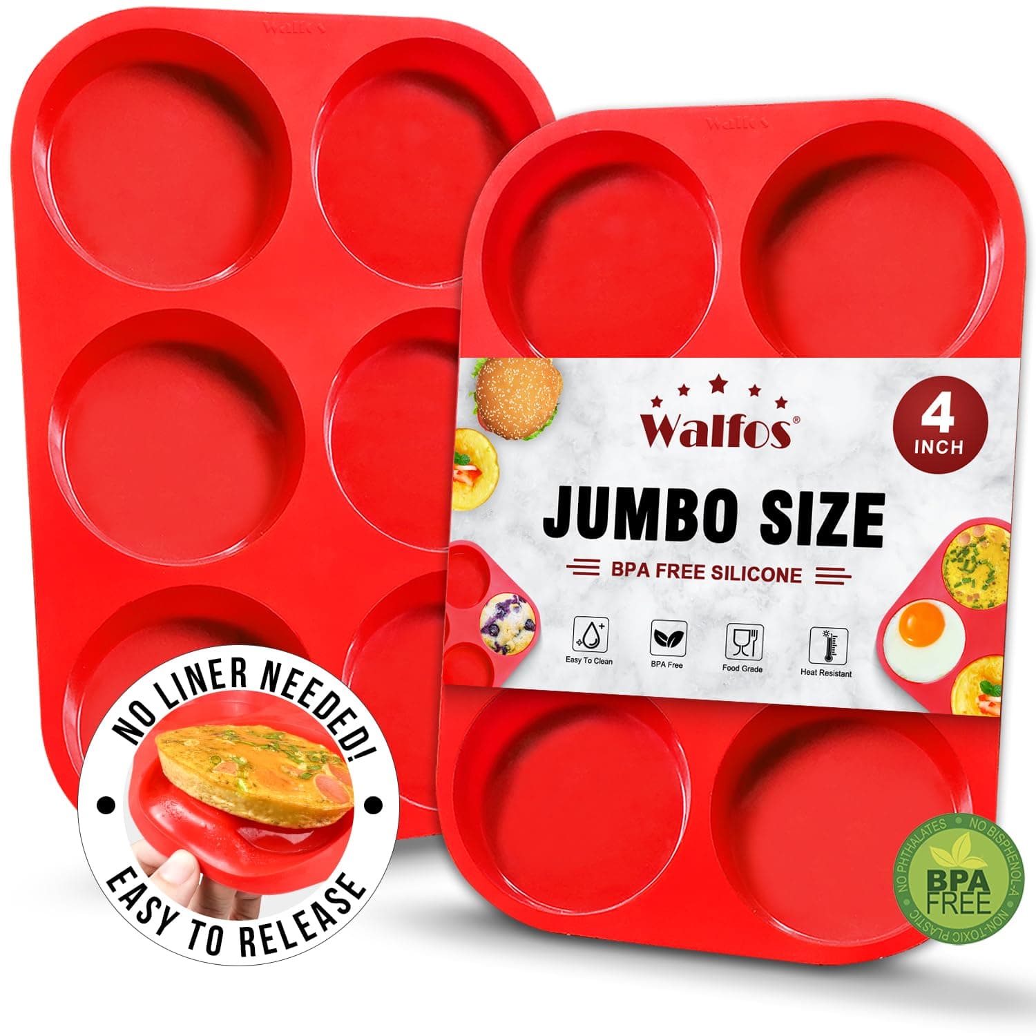 Walfos Premium Silicone Muffin Top Pan, Non-Stick Muffin Top Baking Pan, Prefect for Baking Cake, Corn Bread, Muffin and More, Food Grade and BPA Free (2-PK Silicone Muffin Top Pan)