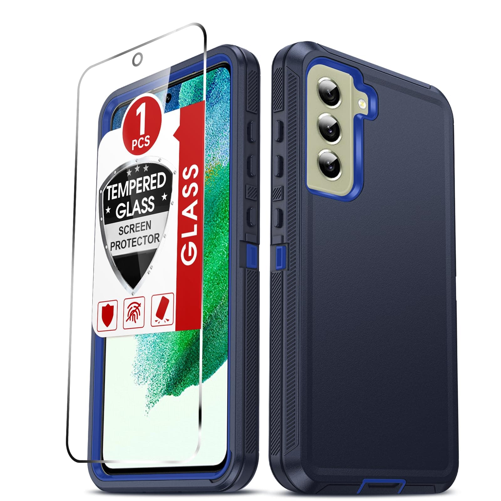 LeYi Compatible for Samsung Galaxy S21 FE Case: Tempered Glass Screen Protector, Heavy Duty 3 in 1 Rugged Cover, Military Grade Shockproof Cell Phone Android Funda para Galaxy S21FE, Blue