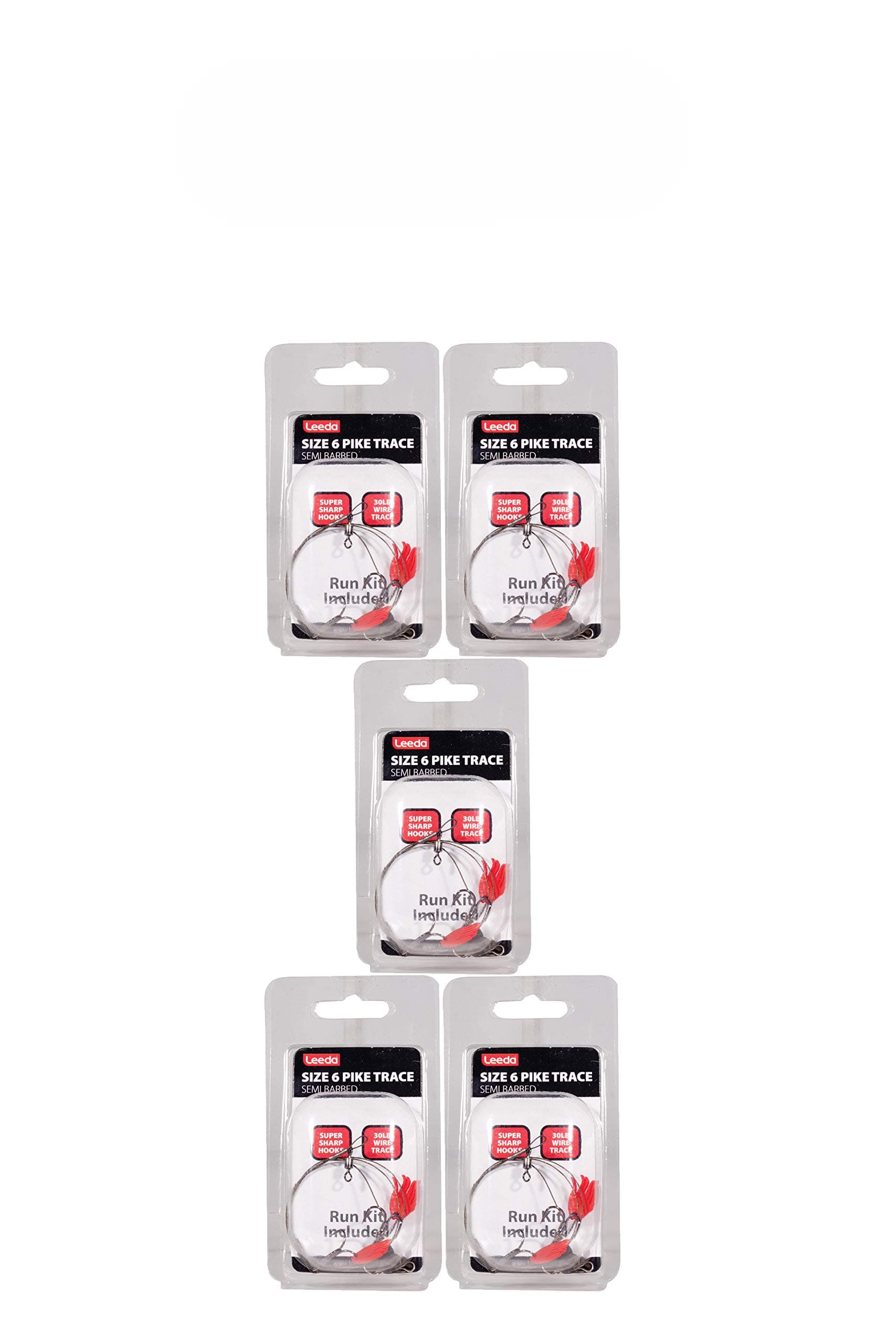 LEEDA PACK OF 5 Pike Trace Size 6 Semi-Barbed- Deadbait Rig Snap Tackle