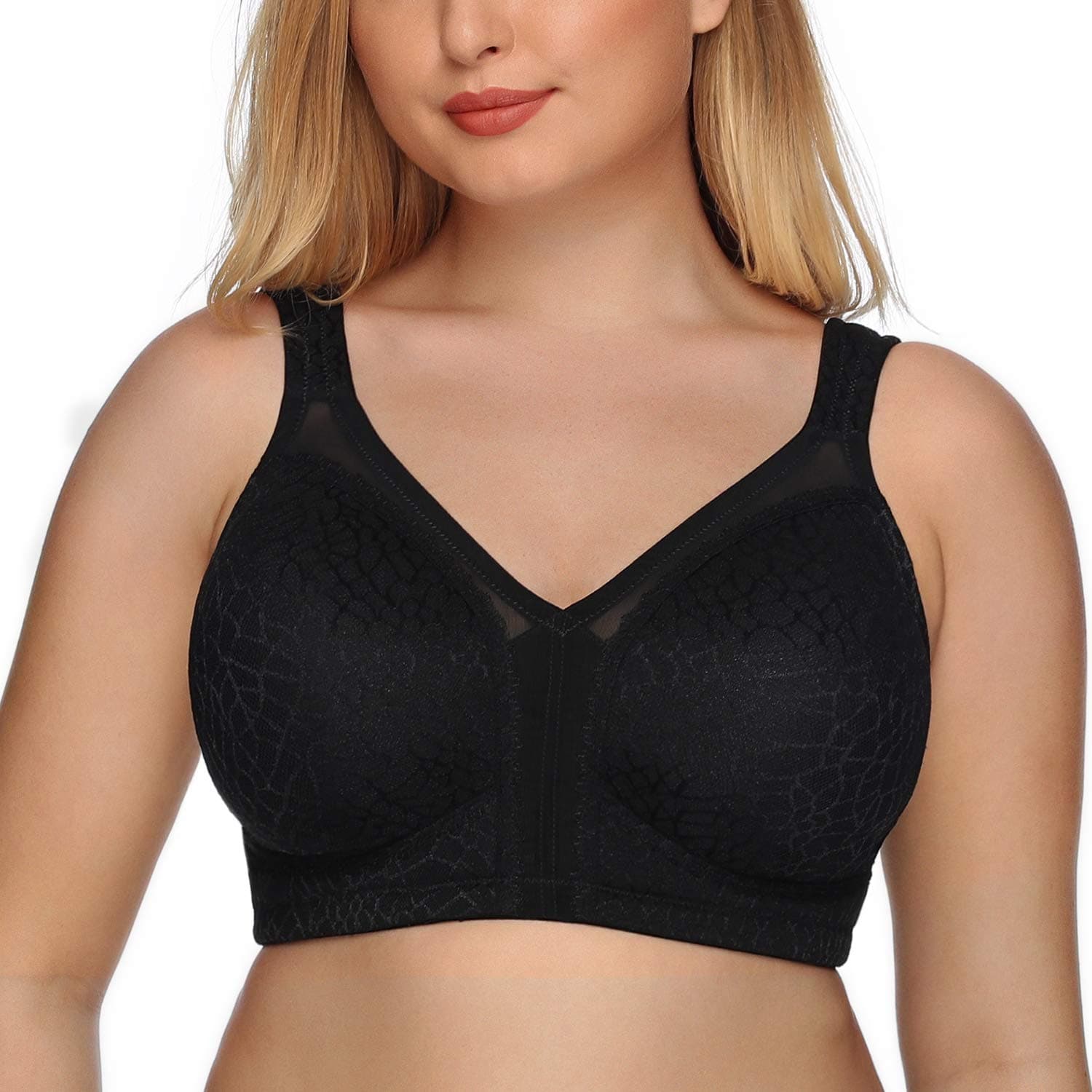 DotVol Women's Full Coverage Minimizer Bra Comfort Wirefree Non Padded Plus Size Everyday Bra(40E, Black)