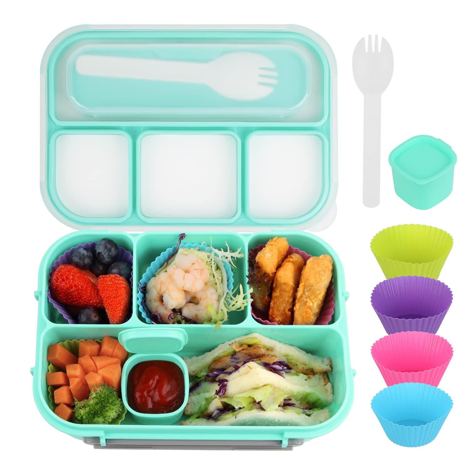 MaMix Bento Lunch Box Adult Lunch Box, Lunch Box Kids, Lunch Containers for Adults/Kids/Students,1300ML-4 Compartment Bento Lunch Box (Green)