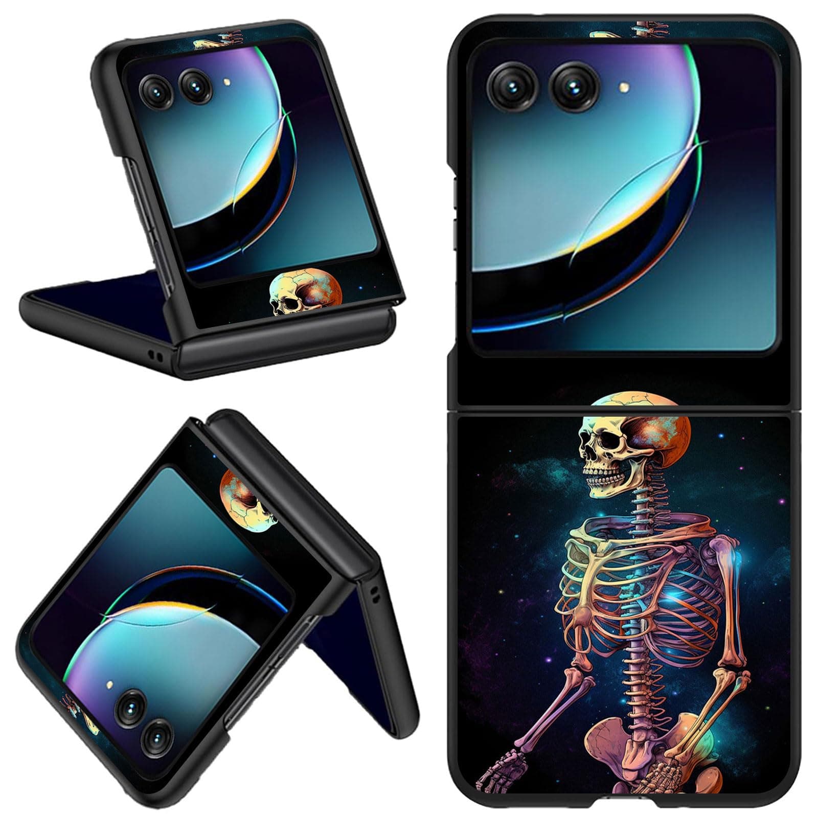 Qindaiwen for Motorola Razr Plus 2024/Moto Razr 50 Ultra Case, Hard PC Shell Ultra Thin Slim Durable Protective Phone Case Cover With Skull Stand