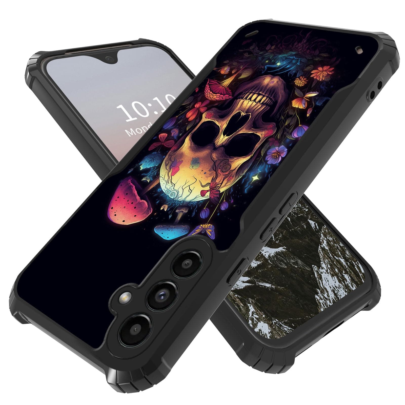 Qindaiwen for Samsung Galaxy S24 Plus Case, Shockproof Rugged with Acrylic Hard Back, Military Grade Shockproof Slim Protective Phone Case for Samsung Galaxy S24 Plus, Skull Mushrooms