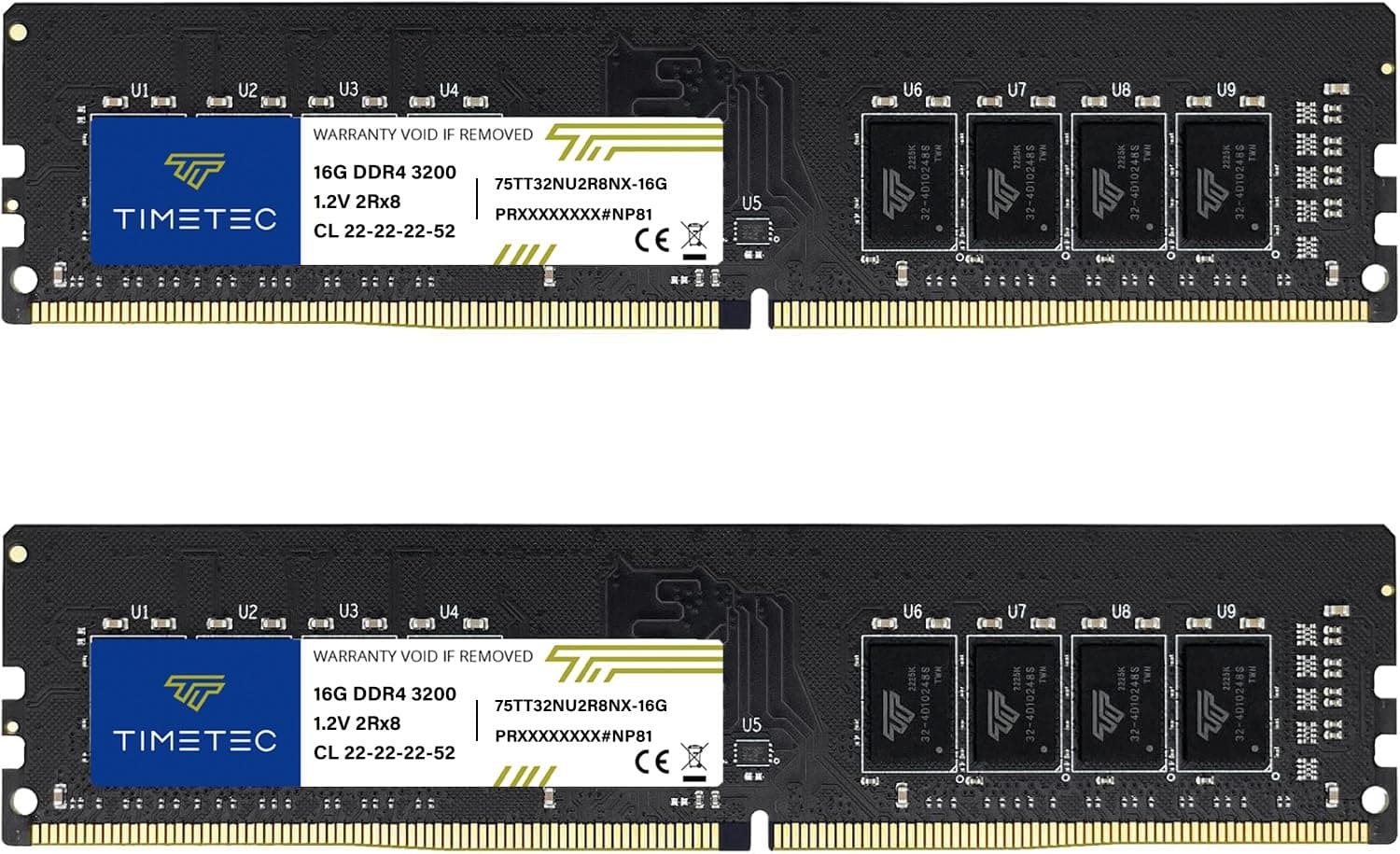 Timetec Premium 32GB KIT (2x16GB) DDR4 3200MHz (PC4-3200AA) PC4-25600 UDIMM Desktop RAM – 288-Pin 1.2V CL22 Non-ECC Unbuffered DIMM Memory Module Upgrade