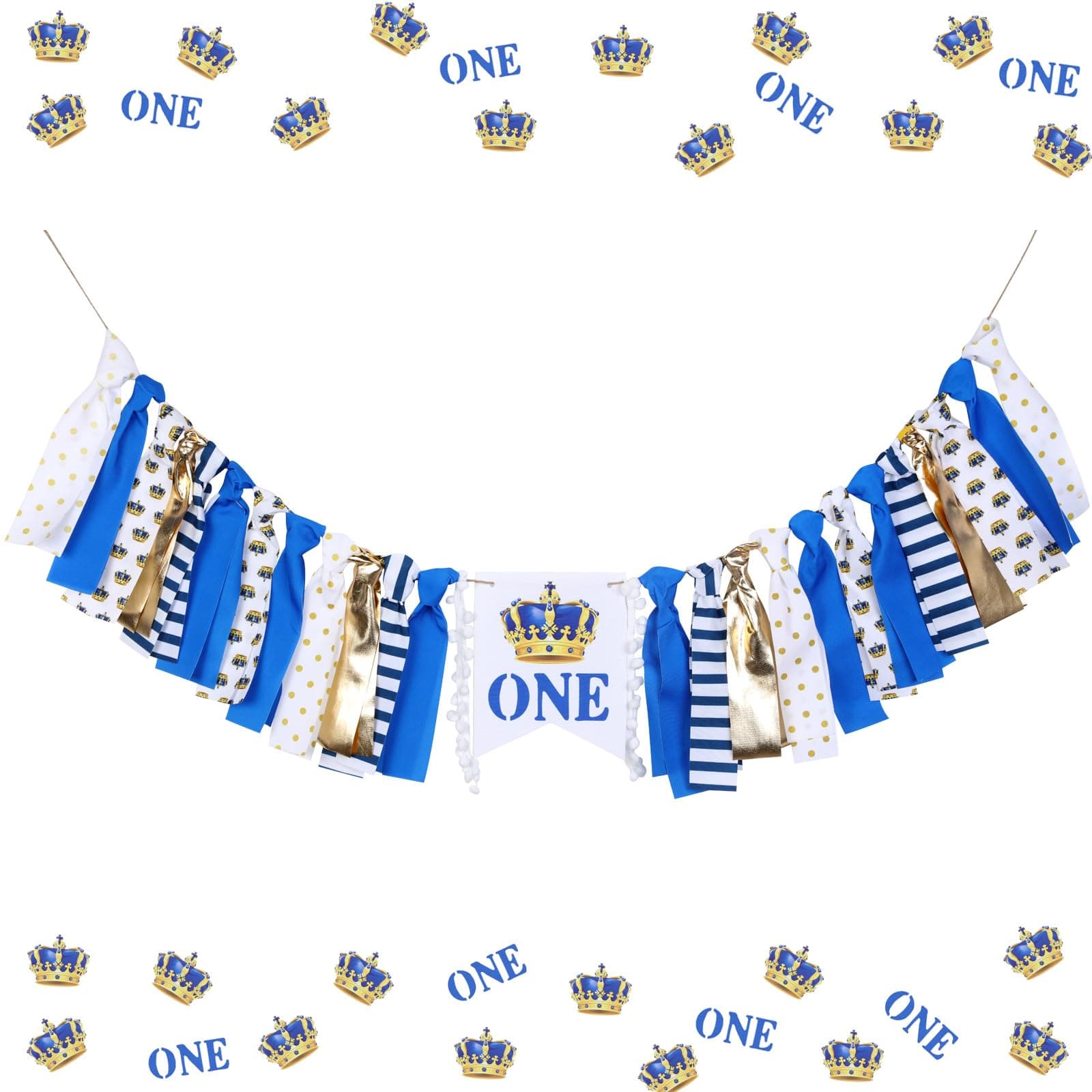 Kreatwow Royal Prince 1st Birthday Decorations Blue Gold Prince High Chair Banner Crown 1st Birthday Decor Crown Princes Birthday Decor Celebration Party Decor for Baby Boy's1st Birthday