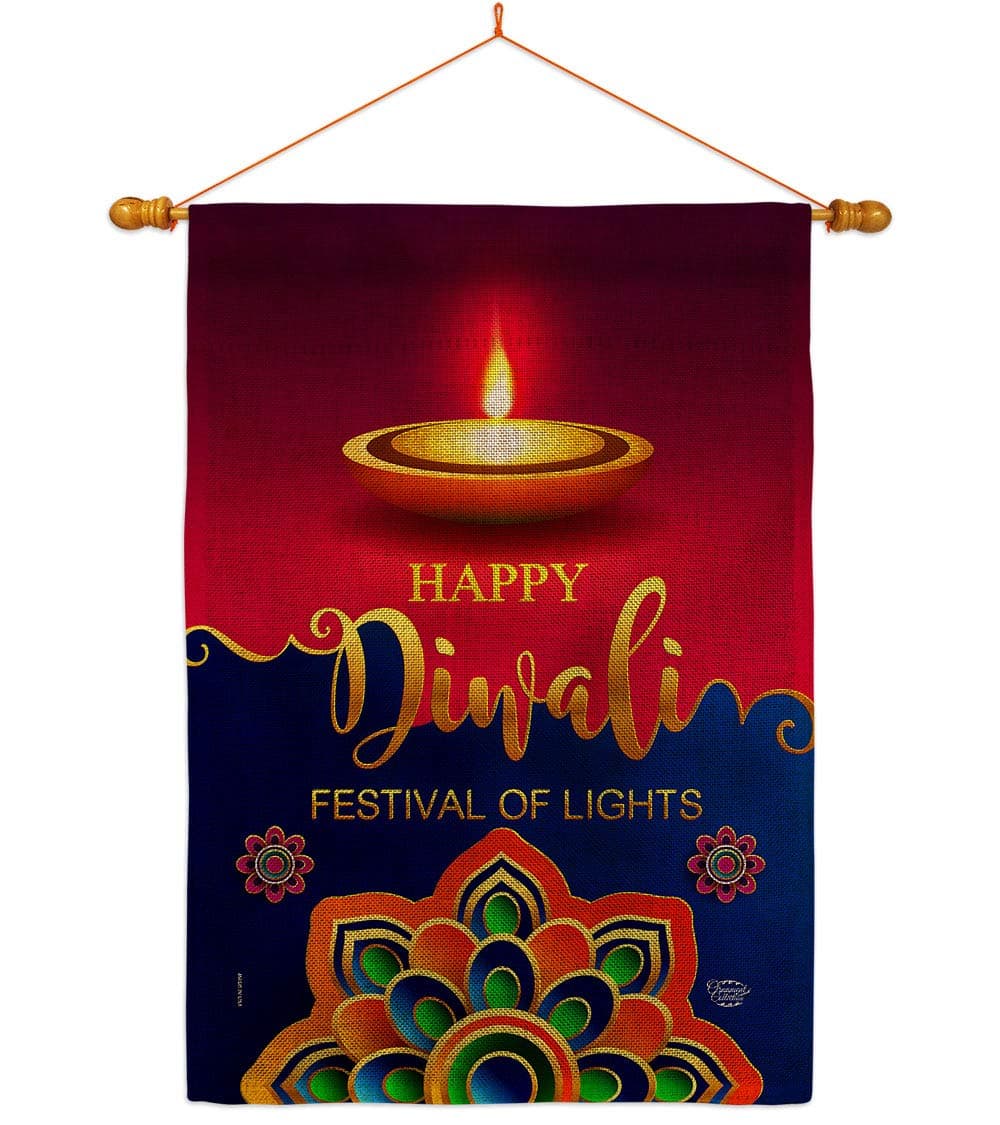 Ornament Collection Deepawali Greeting Burlap House Flag Dowel Set Religious Faith Hope Grace Peace Dove Christian Religion Easter Decoration Banner Small Garden Yard Gift Double-Sided, Made in USA