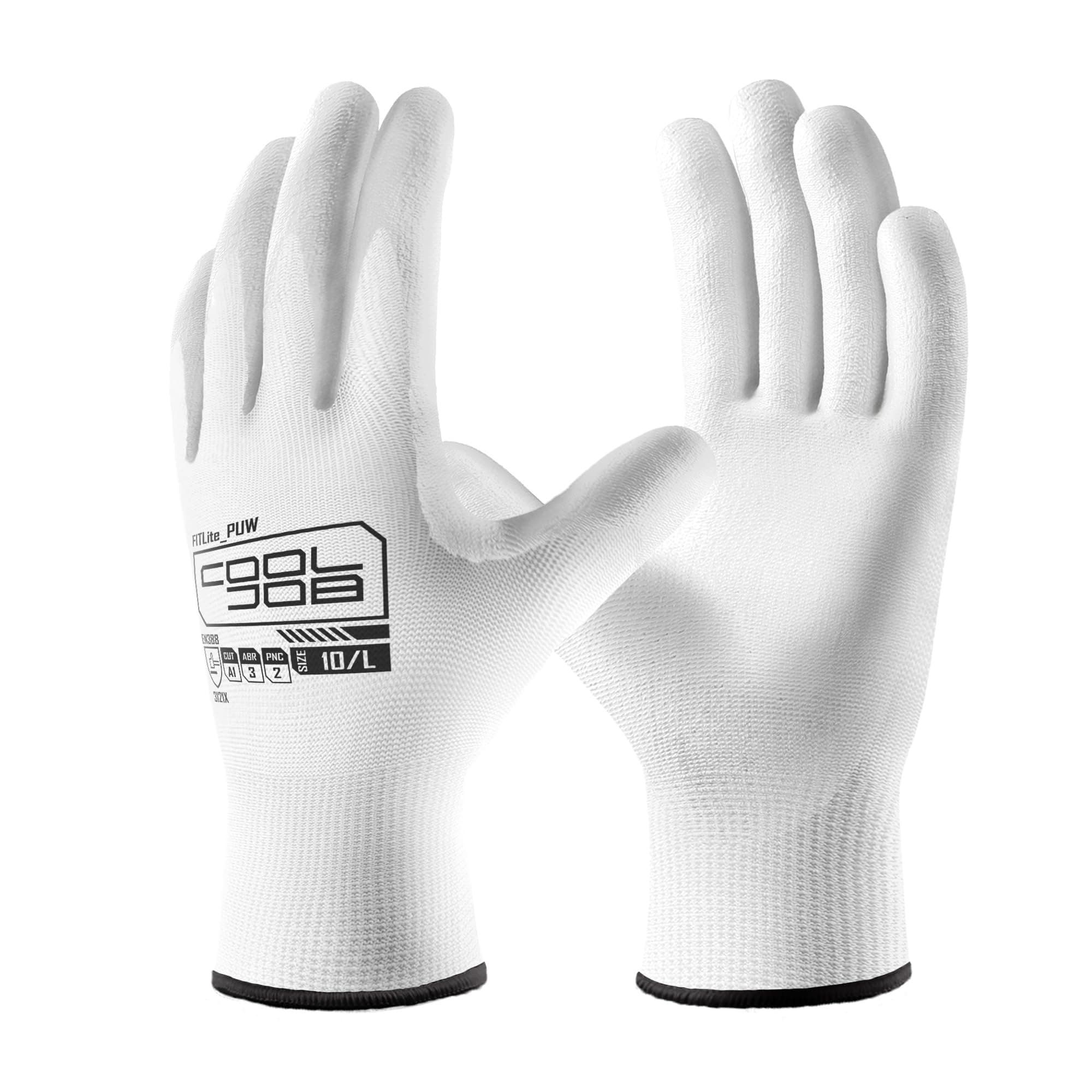 COOLJOB 12 Pairs PU Coated Safety Work Gloves, Non-Slip Grip, White Size XL