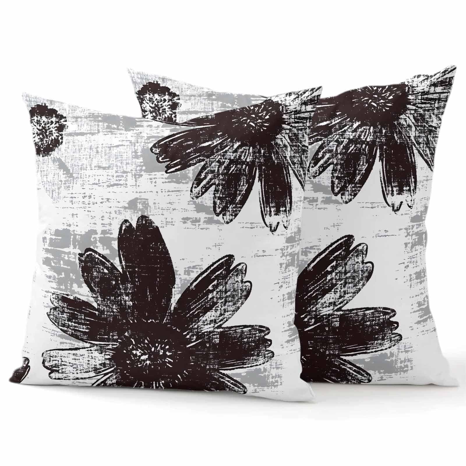 Hllalinlin Black Flower Throw Pillow Covers 18x18 Decorative Outdoor Pillow Covers Set of 2 Floral Field Square Pillowcases for Sofa Couch Bedroom Patio Home Decor