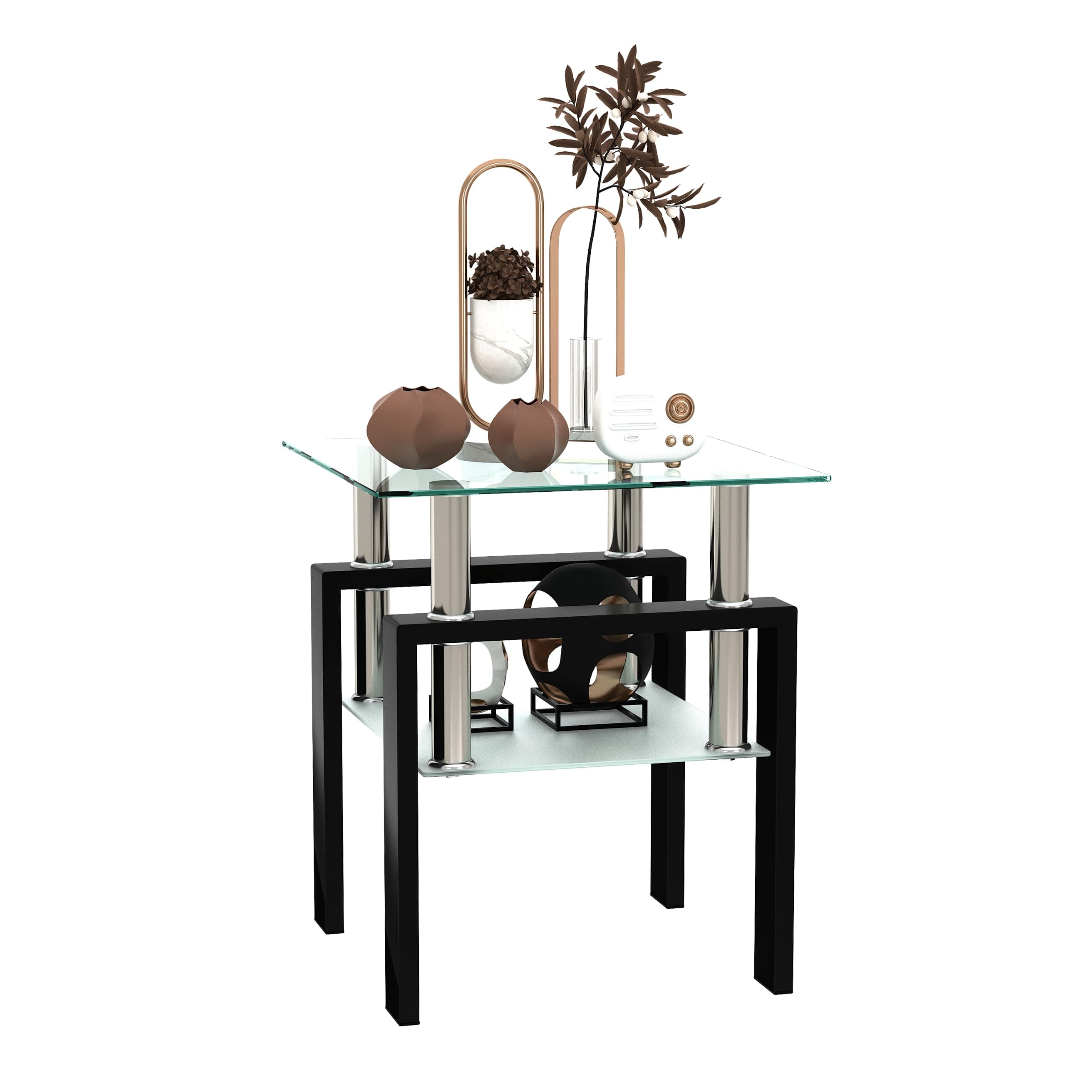 Sharejoyer Living Room Glass Coffee Table, Double Side Table, Small Sofa Side Table, Suitable for Living Room Bedroom
