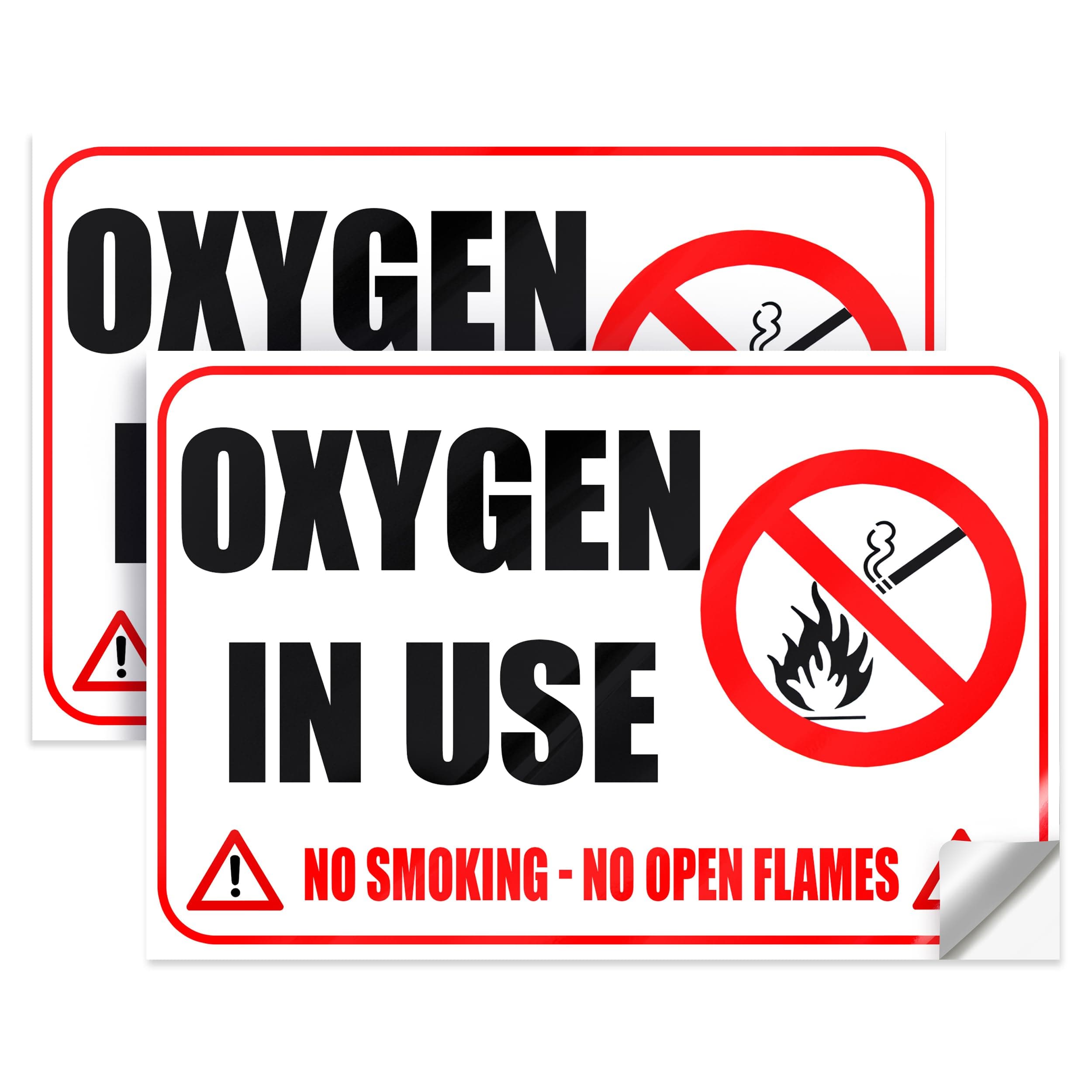 Oxygen in Use Sign, 4x6 Vinyl, No Smoking No Open Flames Sticker, 2 Pack