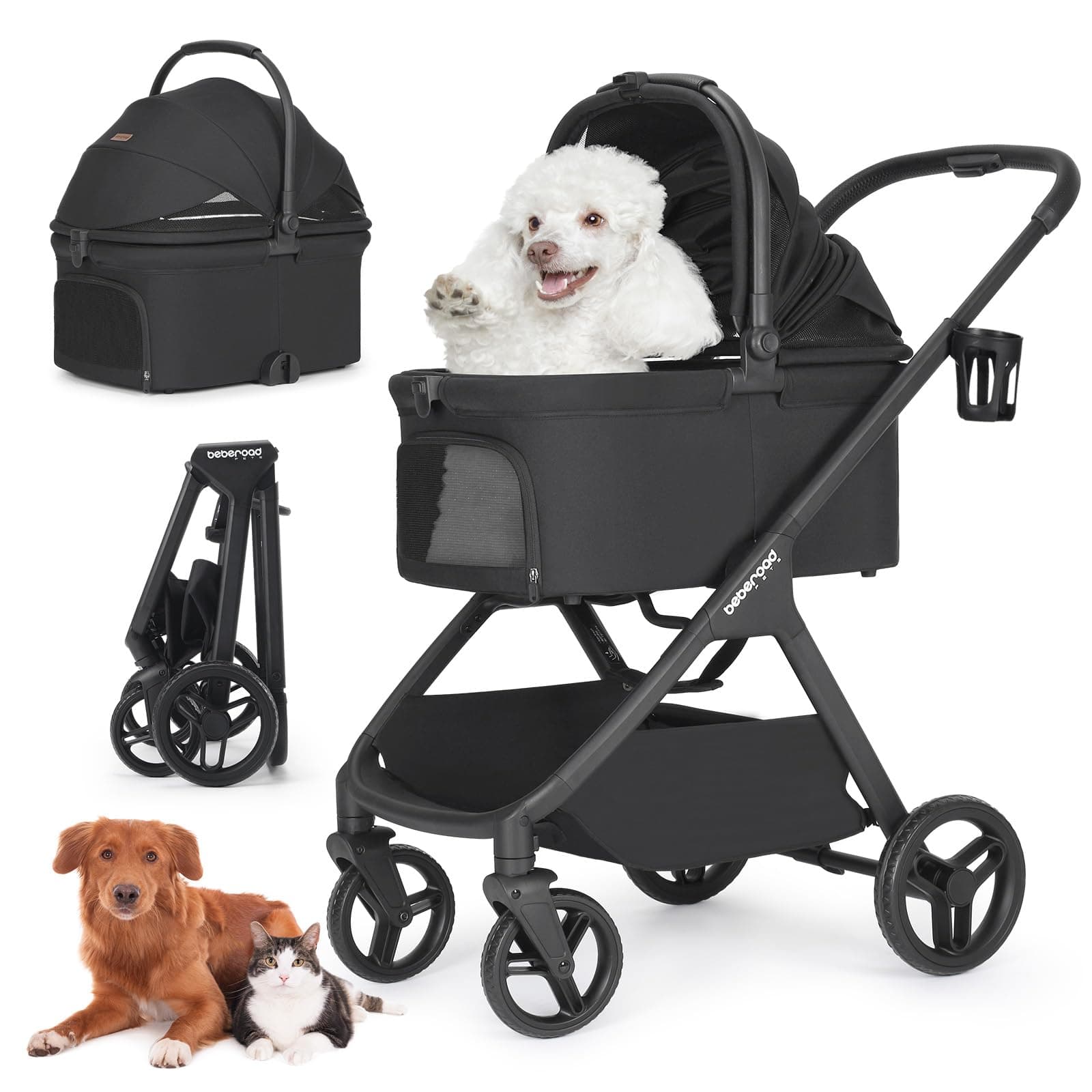 Beberoad Pets X-5 Pet Stroller for Medium Pets Up to 55 lbs, Black