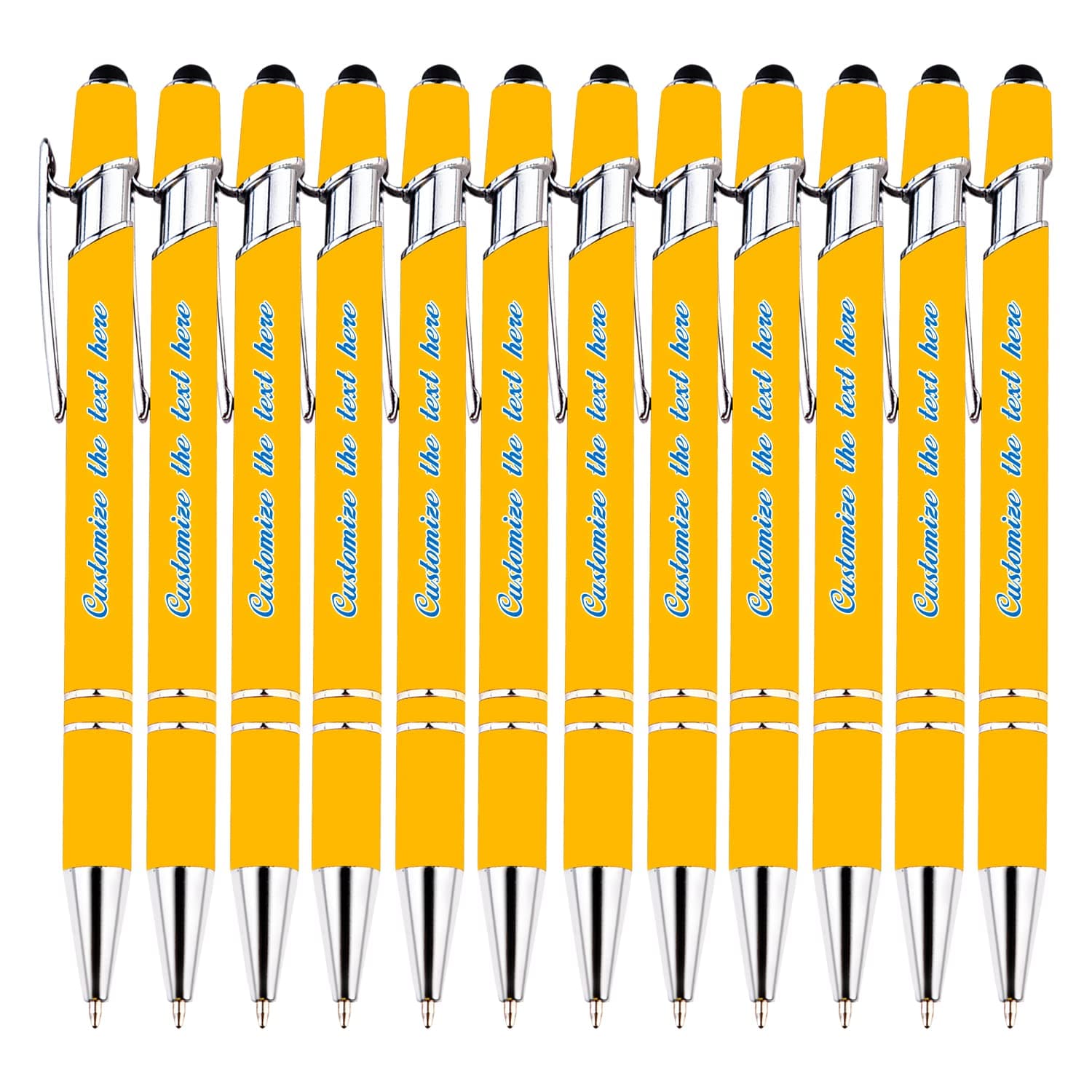 Personalized Yellow Ballpoint Pen, Customized with Company Name and LOGO, Business URL, Capacitive Touch, Soft Touch, 96PCS