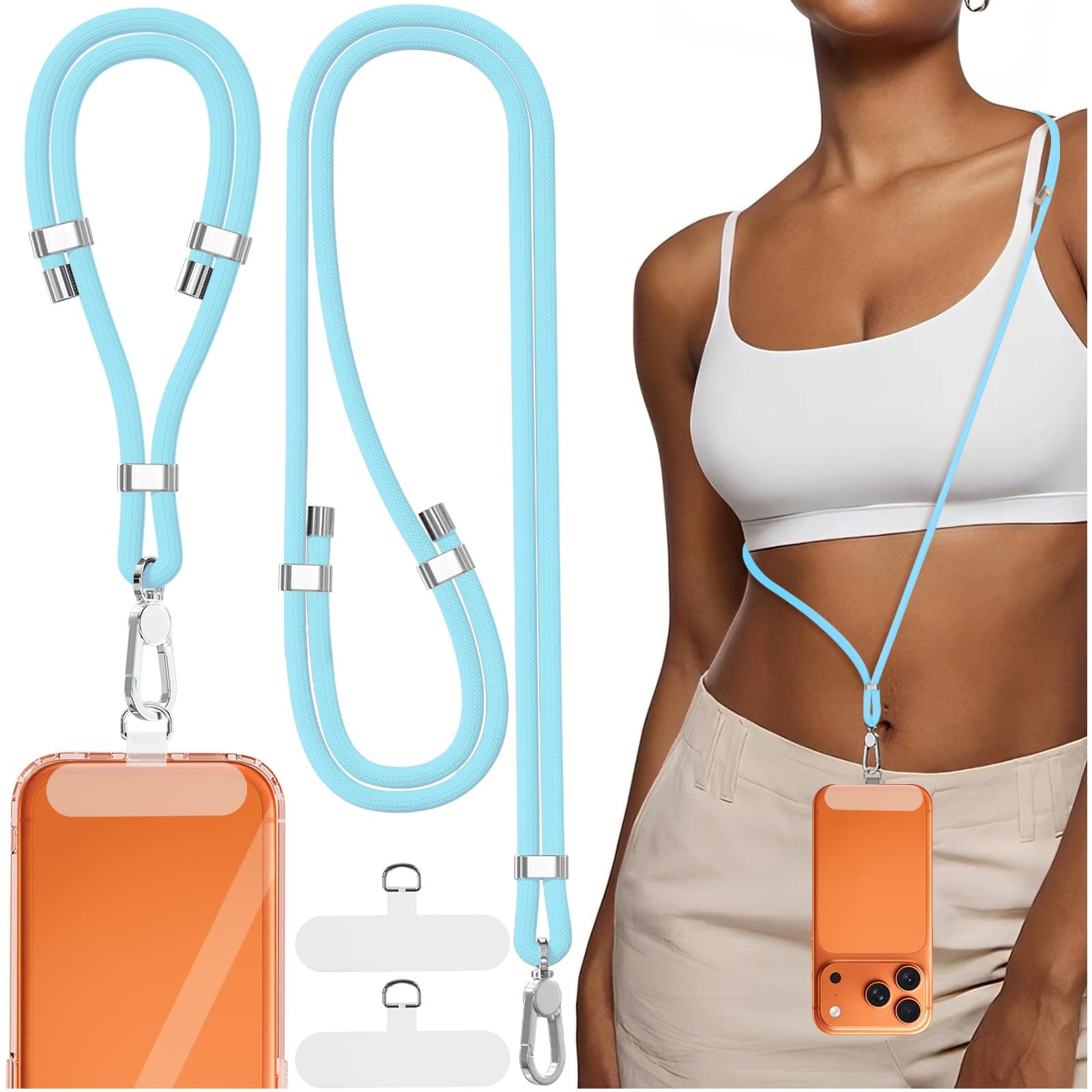 4-IN-1 Phone Lanyard + Wrist Strap, Adjustable Length 2PCS Anti-Theft Cell Phone Strap with Tether Tab for All Phones (2 PACK- Light Blue)
