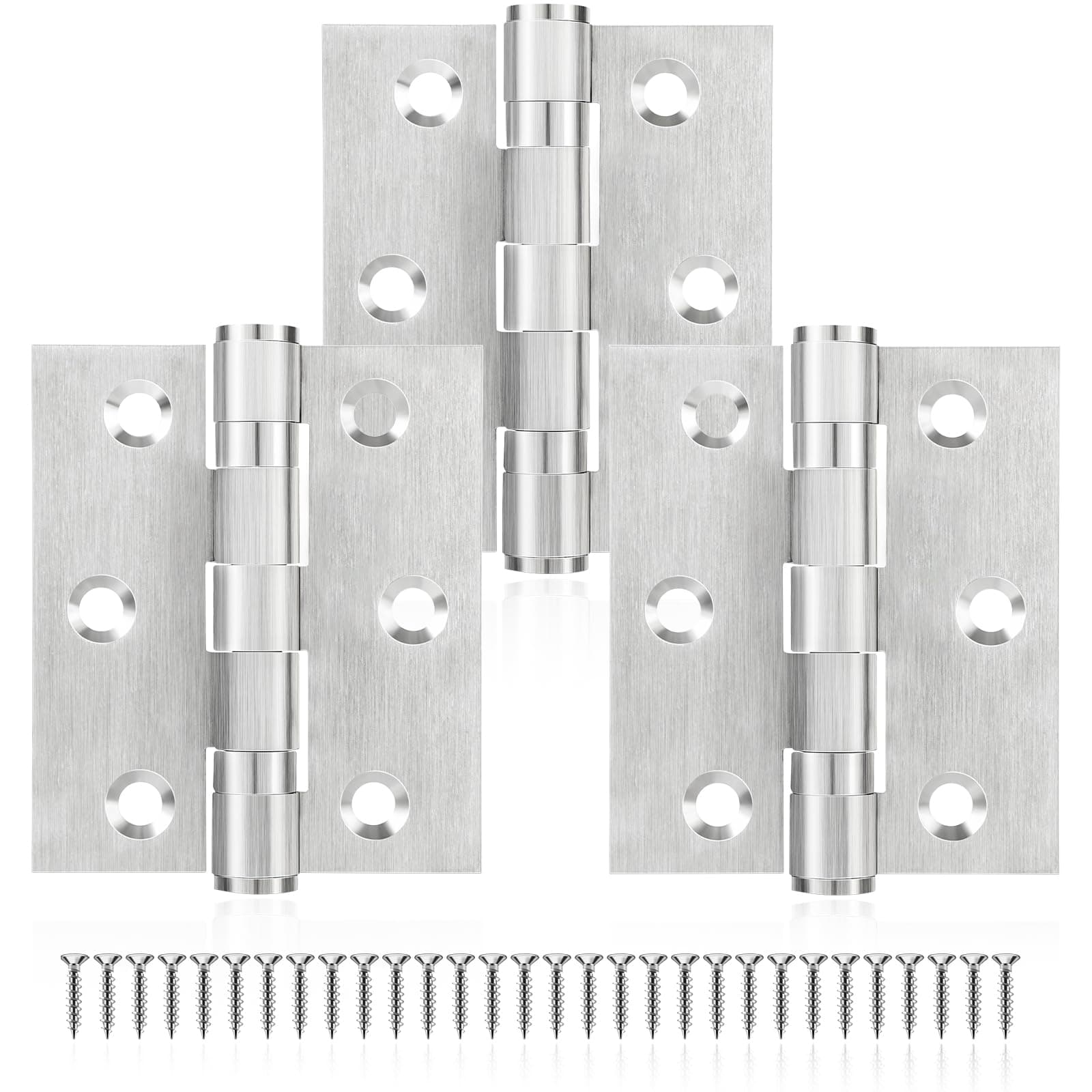 MOZCORN 3Pcs Stainless Steel Door Hinges 3 Inch, Heavy Duty Ball Bearing Hinges for Interior Exterior Doors, Square Corner, Max Loading 100LB, Smooth and Quiet, Silver