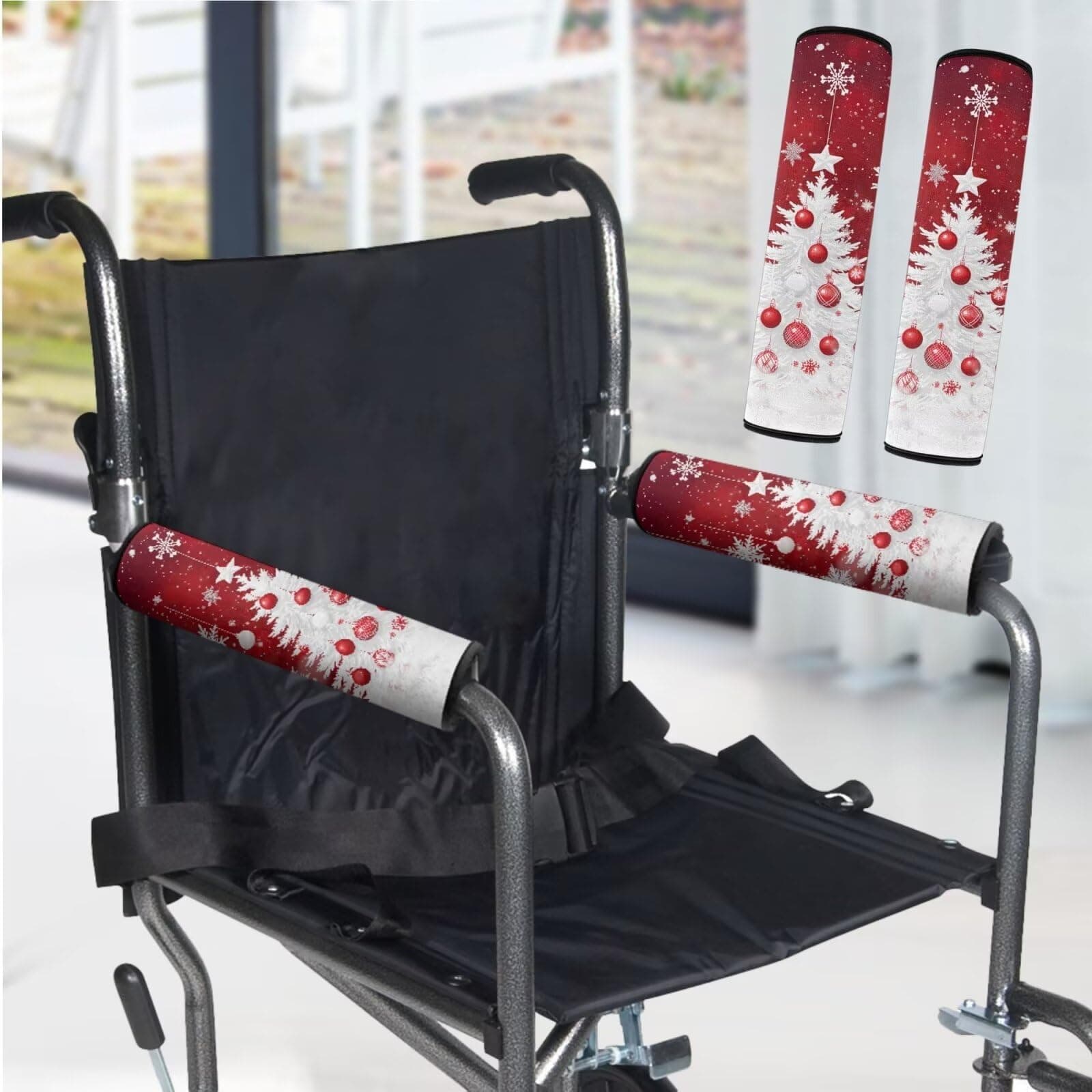 Uorisanigo Wheelchair Armrest Cover Pair Christmas Tree Wheelchair Arm Pads Christmas Supplies Wheelchair Cushions for Seniors & Adults Transport Chair