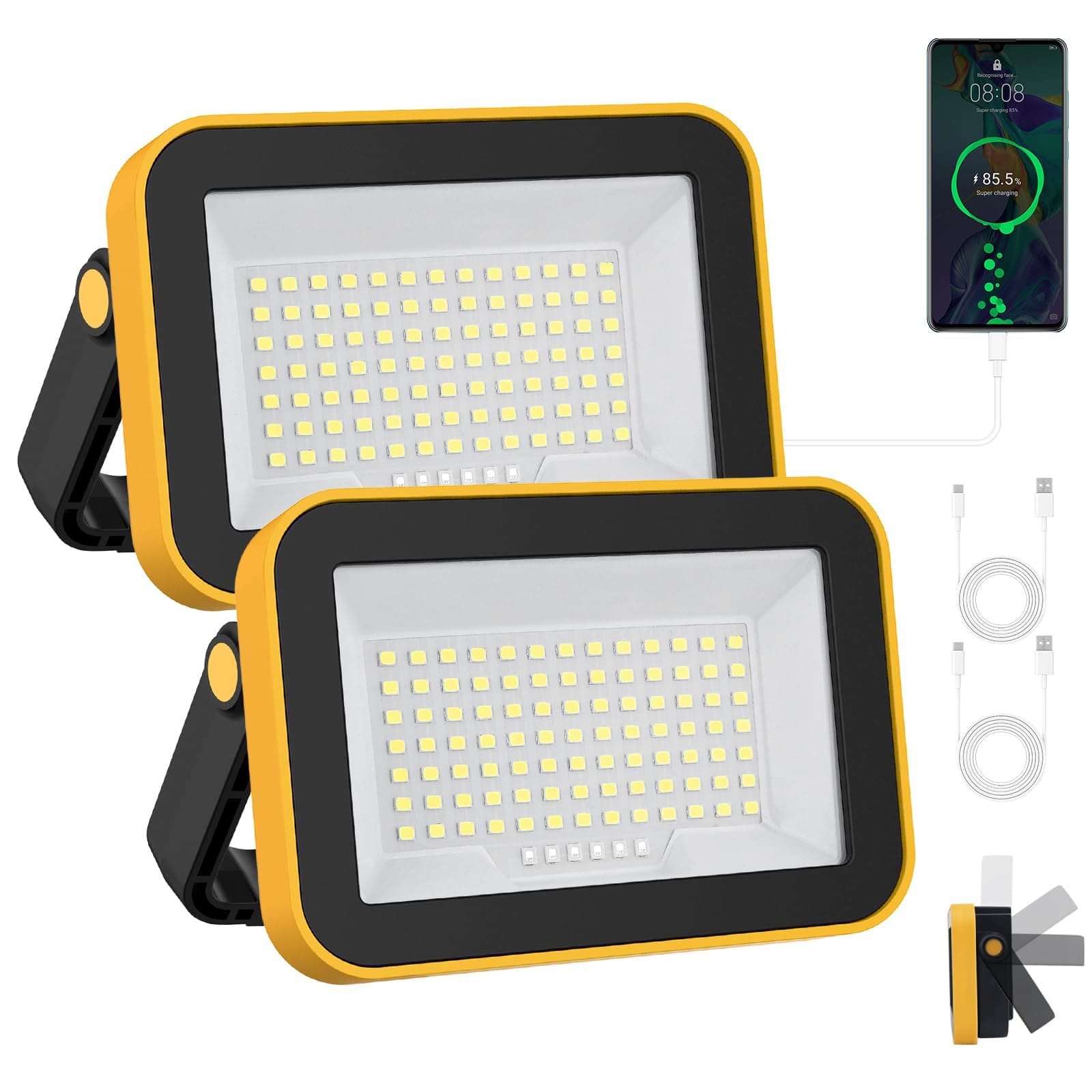 2 Pack 40W Rechargeable Work Light, 2400LM LED Work Light Battery Powered, Portable Flood Light with Stand Waterproof Job Site Lighting for Camping, Fishing, Hiking, Car Repaire with Emergency