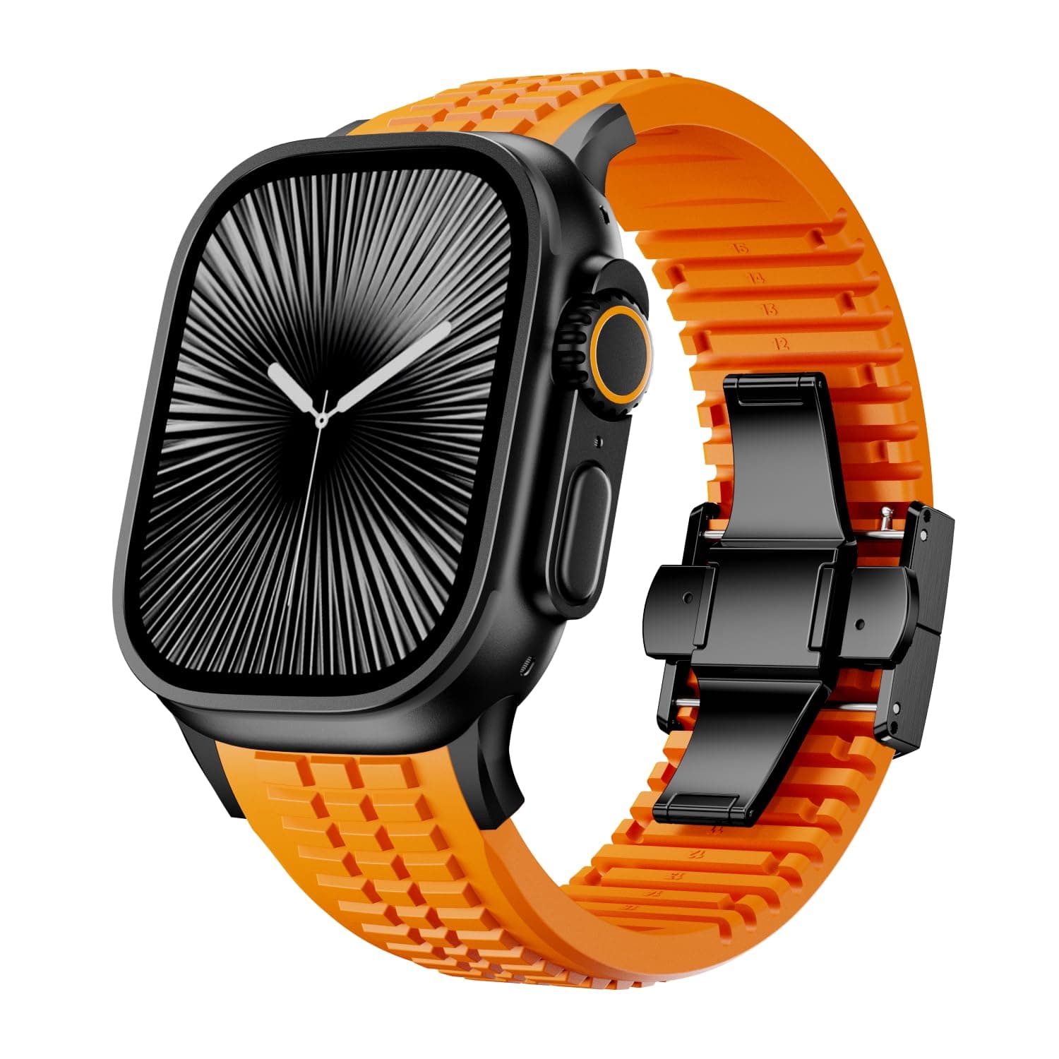 VKEOO Fashion Silicone Watch Strap Compatible with iWatch Ultra 2 / Ultra/Series 10 9 8 7 (44mm 45mm 46mm 49mm) Sport Band with Folding Buckle Durable Modern Design for Men, 44/45/46/49mm, Silicone