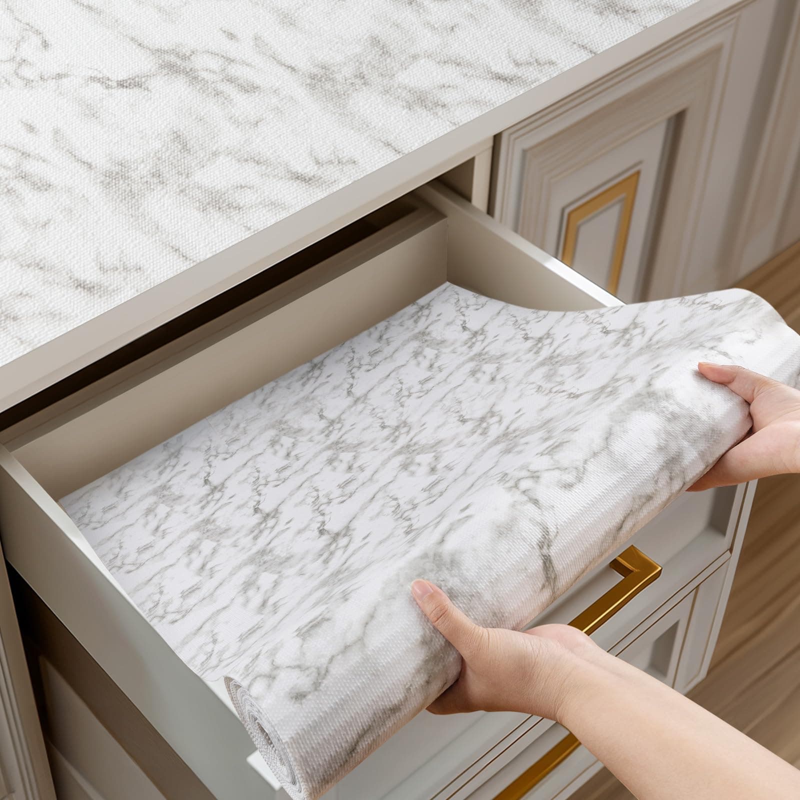 Shinlendid Shelf Liner Drawer Liner for Kitchen Cabinet Non-Adhesive, Strong Grip Anti Slip Cabinet Liners for Shelves, Durable Waterproof Cupboard Liner, Marble, 12 in x 30 Feet