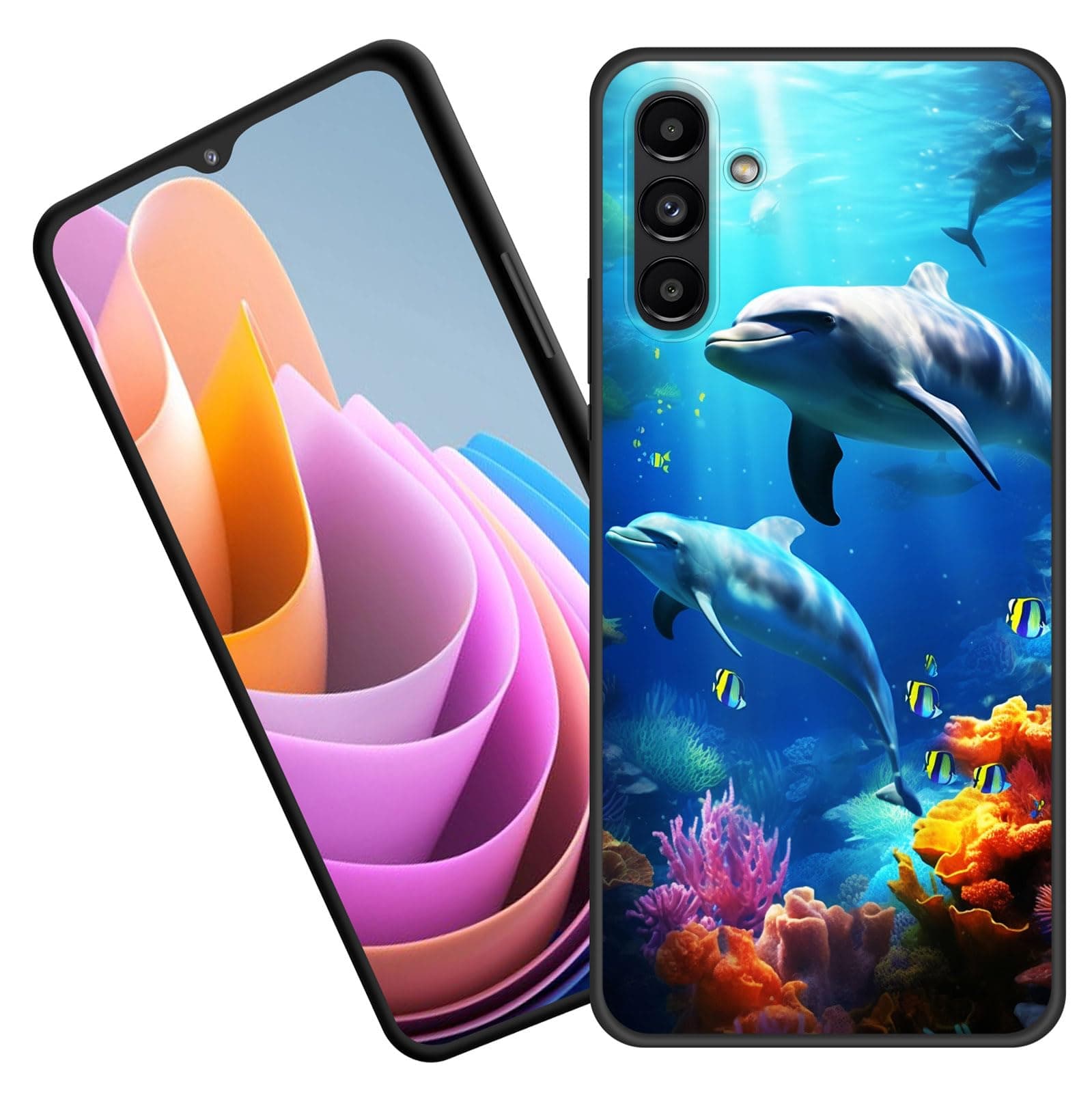 BFUKVOU for Galaxy A15 5G Case,Premium Soft Silicone Rubber Full-Body Protective Bumper Case for Samsung Galaxy A15 5G 6.5 inch 2023,Cute Dolphin Sea Floor