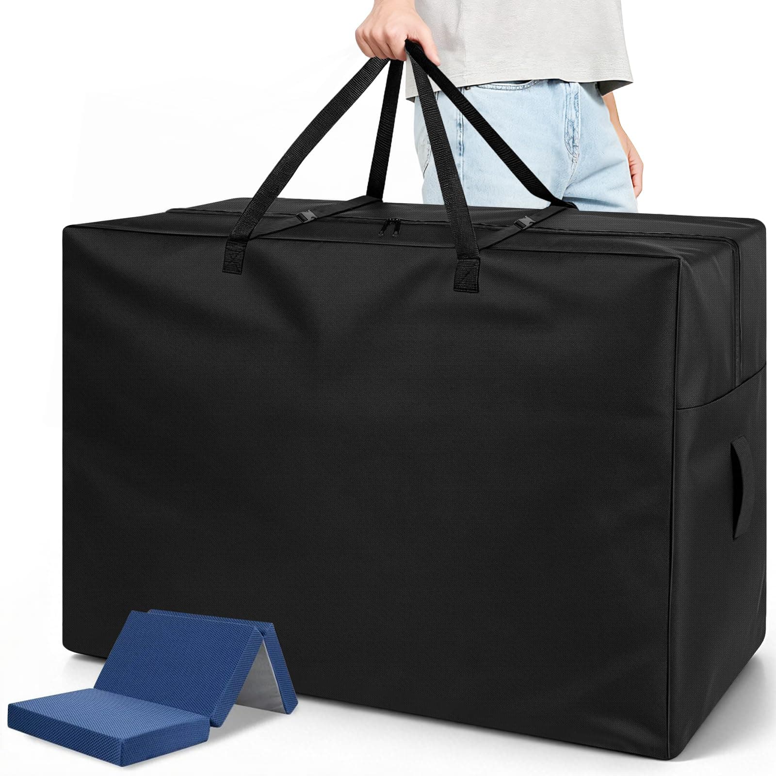 Folding Mattress Storage Bag, 40 inch Heavy Duty Carrying Bag for 6 inch Twin & Twin XL Tri-fold Mattress Sturdy Waterproof Cushion Storage Bag - 40x28x18 inch