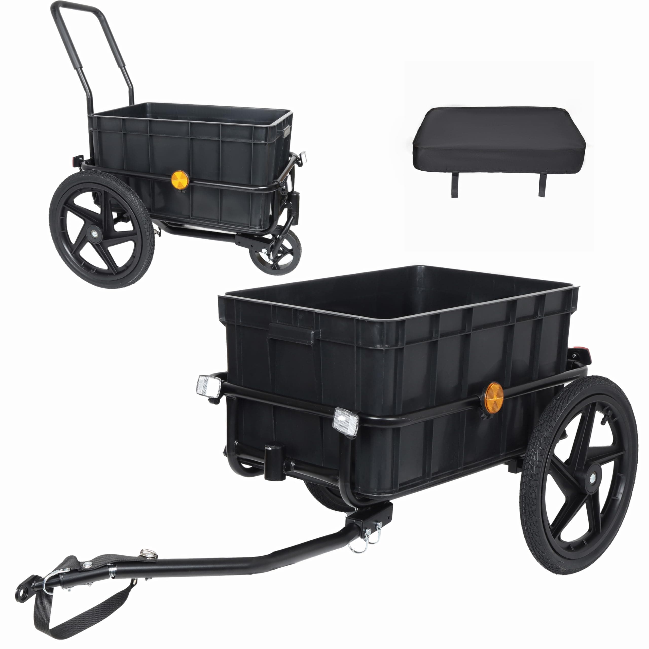 2-in-1 Bike Cargo Trailer & Stroller - 88lb Capacity, Removable Cargo Box, Waterproof Cover, Black