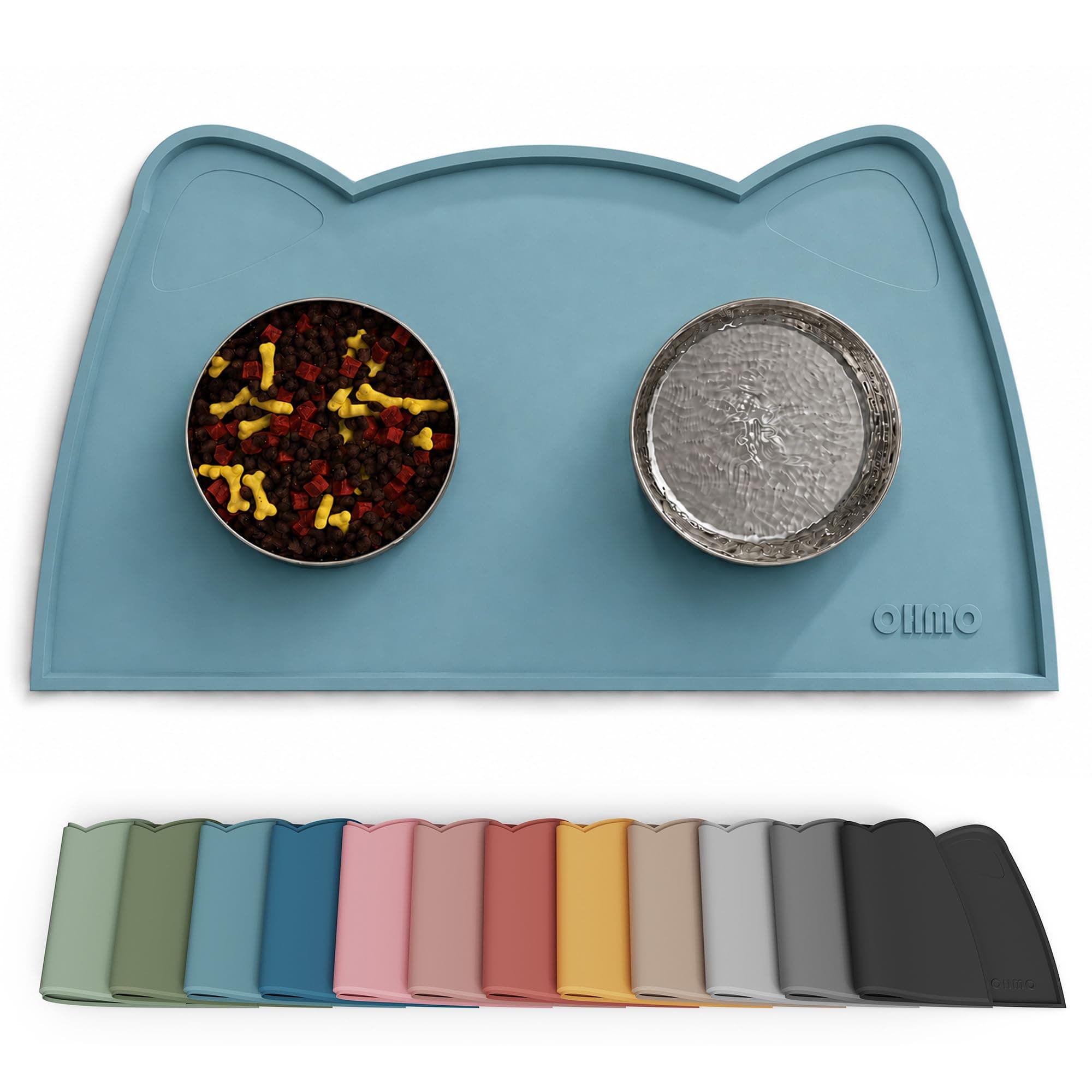OHMO Cat Food Mat, 46x25cm Silicone Pet Feeding Mat, Light Blue
