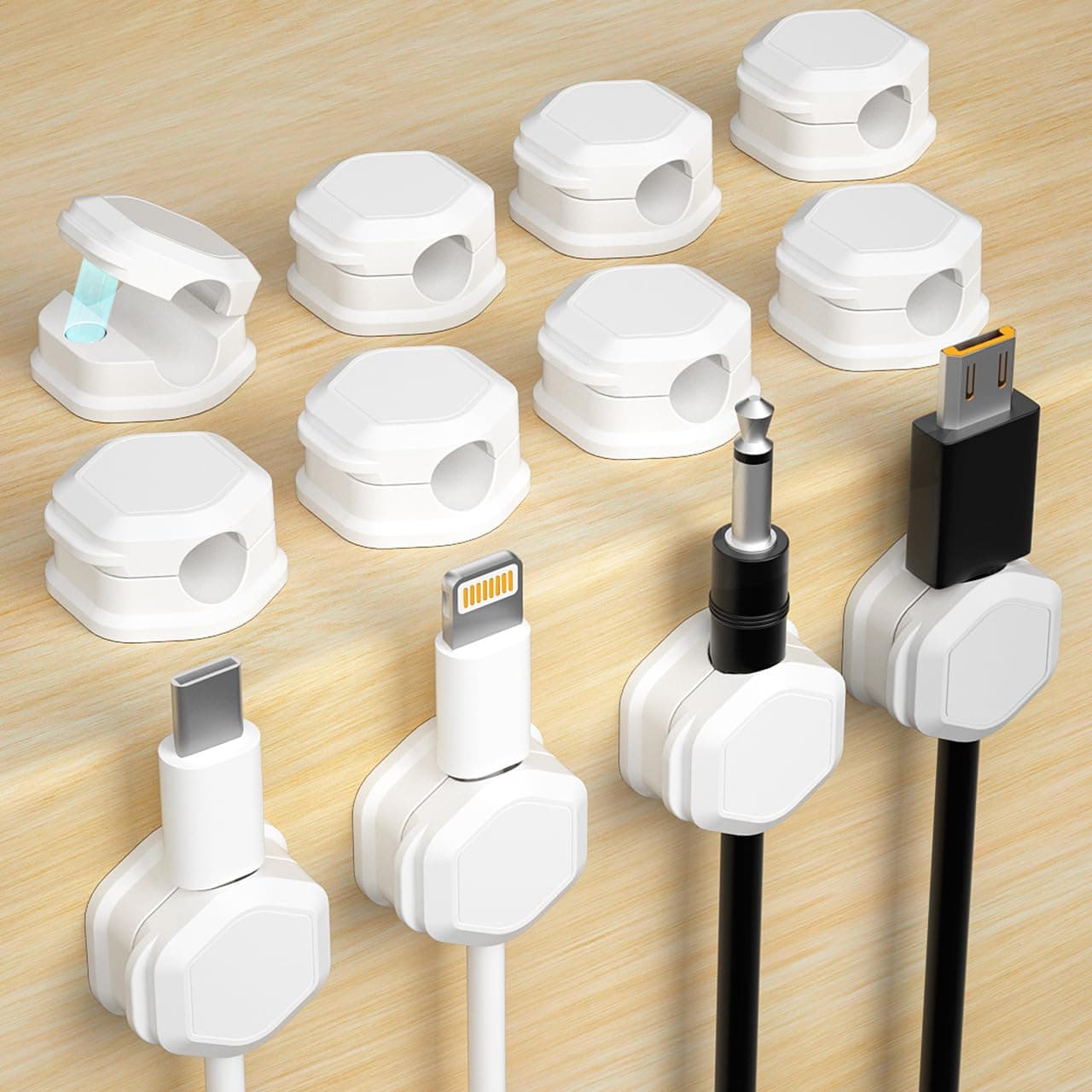 12Pack Magnetic Cable Clips - Cord Holder - Cord Organizer for Desk - Magnetic Cord Organizer, Adhesive Wire Holder Keeper Organizer for Desk, Nightstand, Phone Charger, Computer, Home, Office, Car