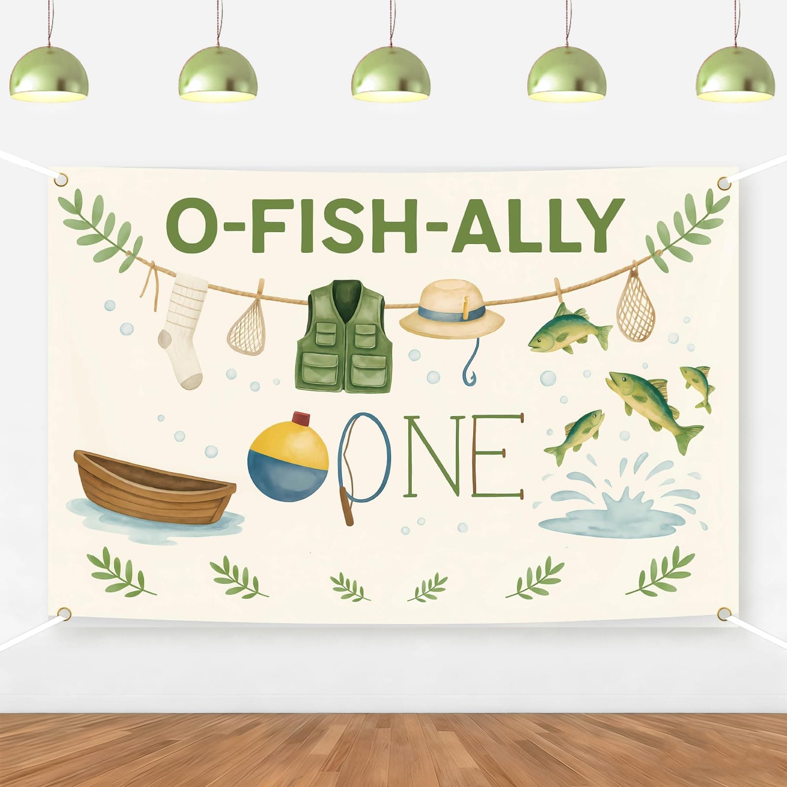 Fishing First Birthday Party Decorations Ofishally One Backdrop Gone Fishing Party Photography Background for Boys Our Little Man is Ofishally Turning One Birthday Decor Supplies 5 * 3ft