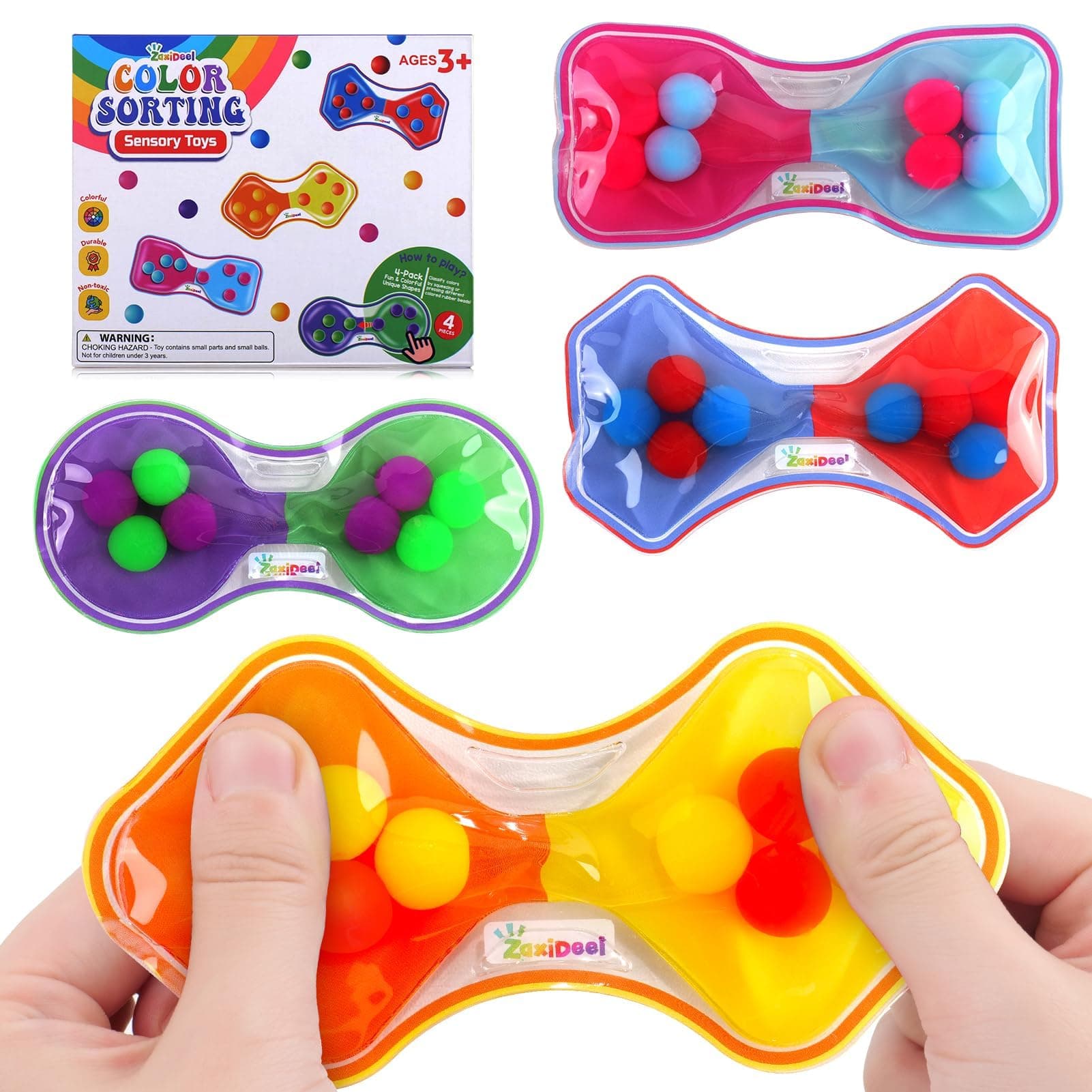 Sensory Fidget Toys for Kids Toddler: 4 Pack Color Sorting Squeeze Toys