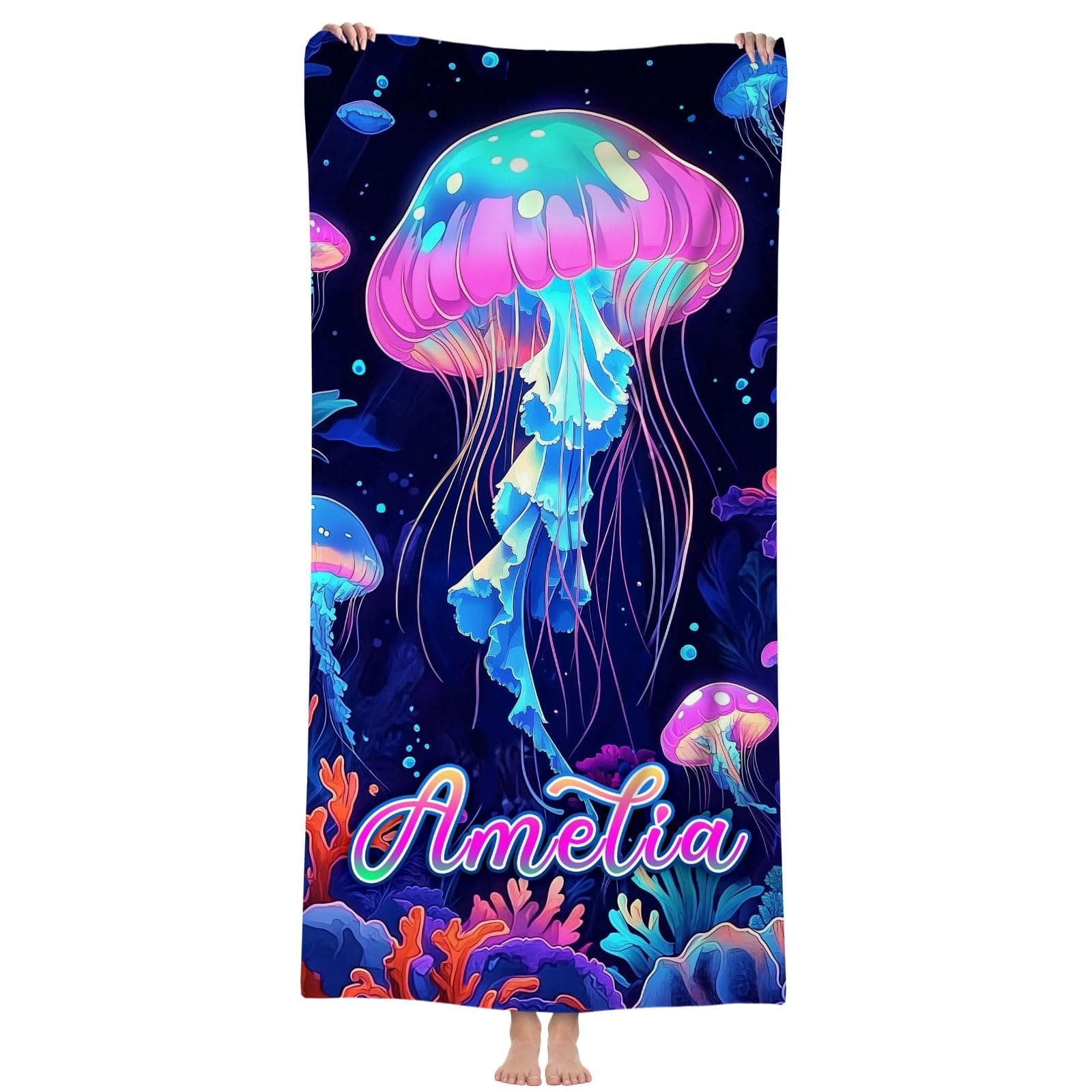 SearchI Personalized Beach Towel for Kids, Custom Name Towel Microfiber Quick Dry Customized Beach Towels with Name Bath Pool Towel for Boys Girls