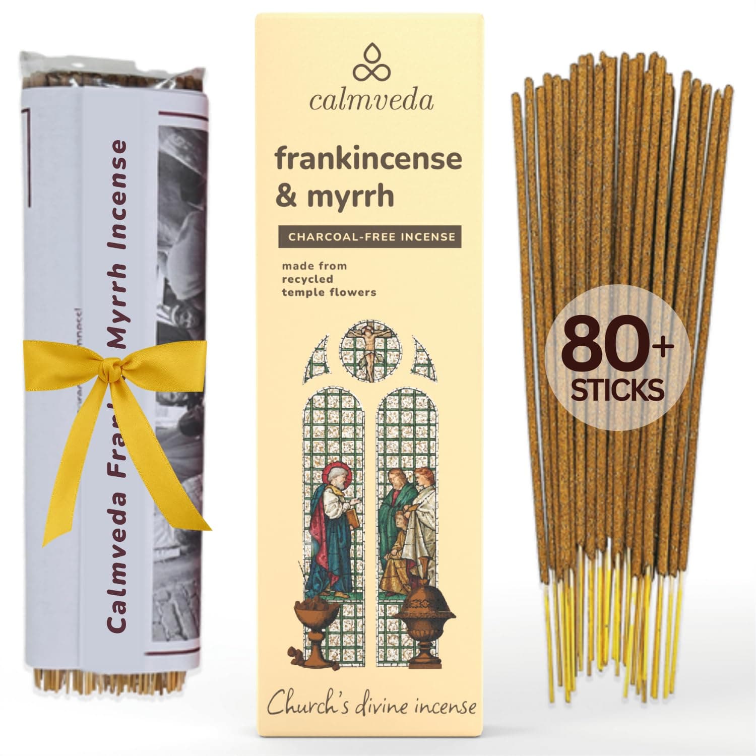 Church Frankincense and Myrrh Incense Sticks Oliban- 80 Pack, Charcoal Free