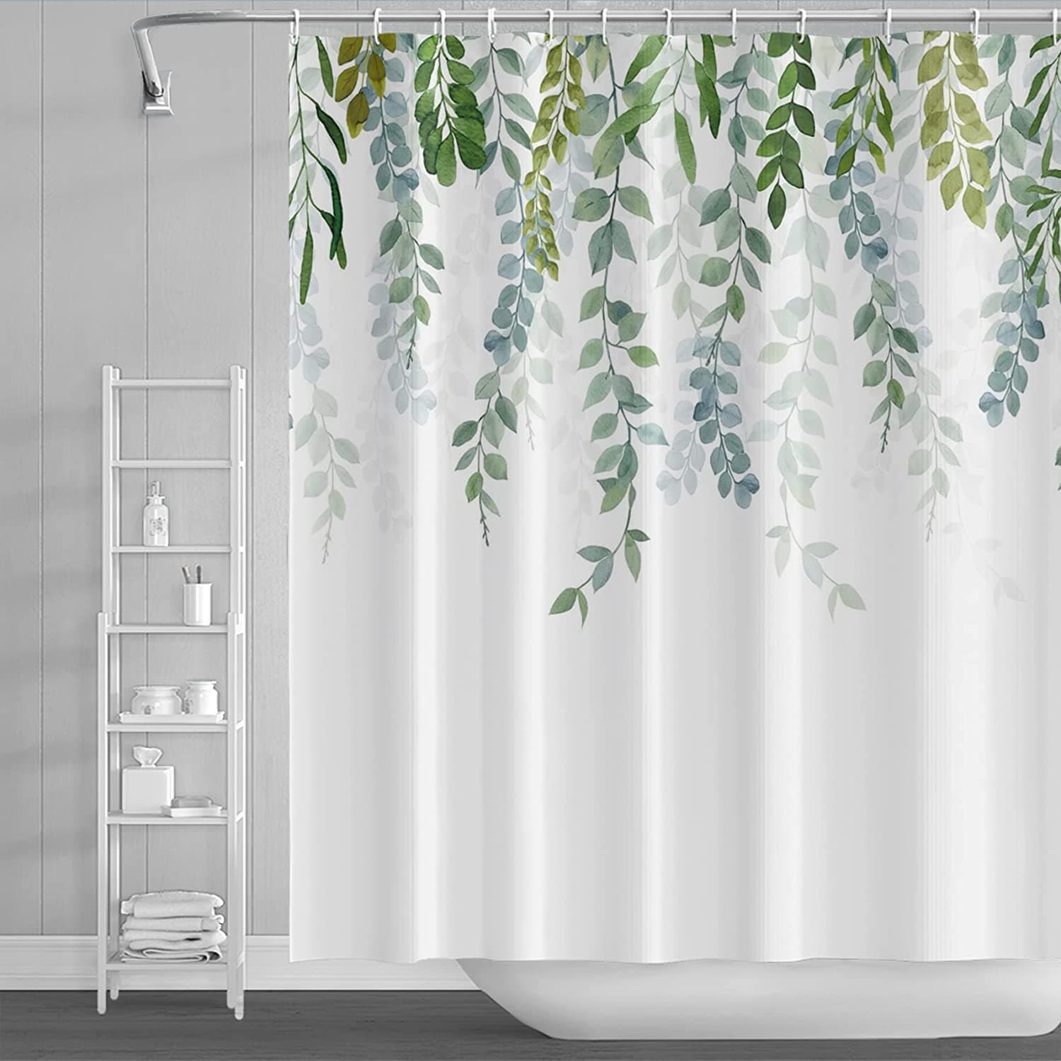 MIRRORANG Shower Curtain, Sage Green Shower Curtain for Bathroom,Waterproof Quick-Drying Fabric Plant Shower Curtain Set with 12 Hooks