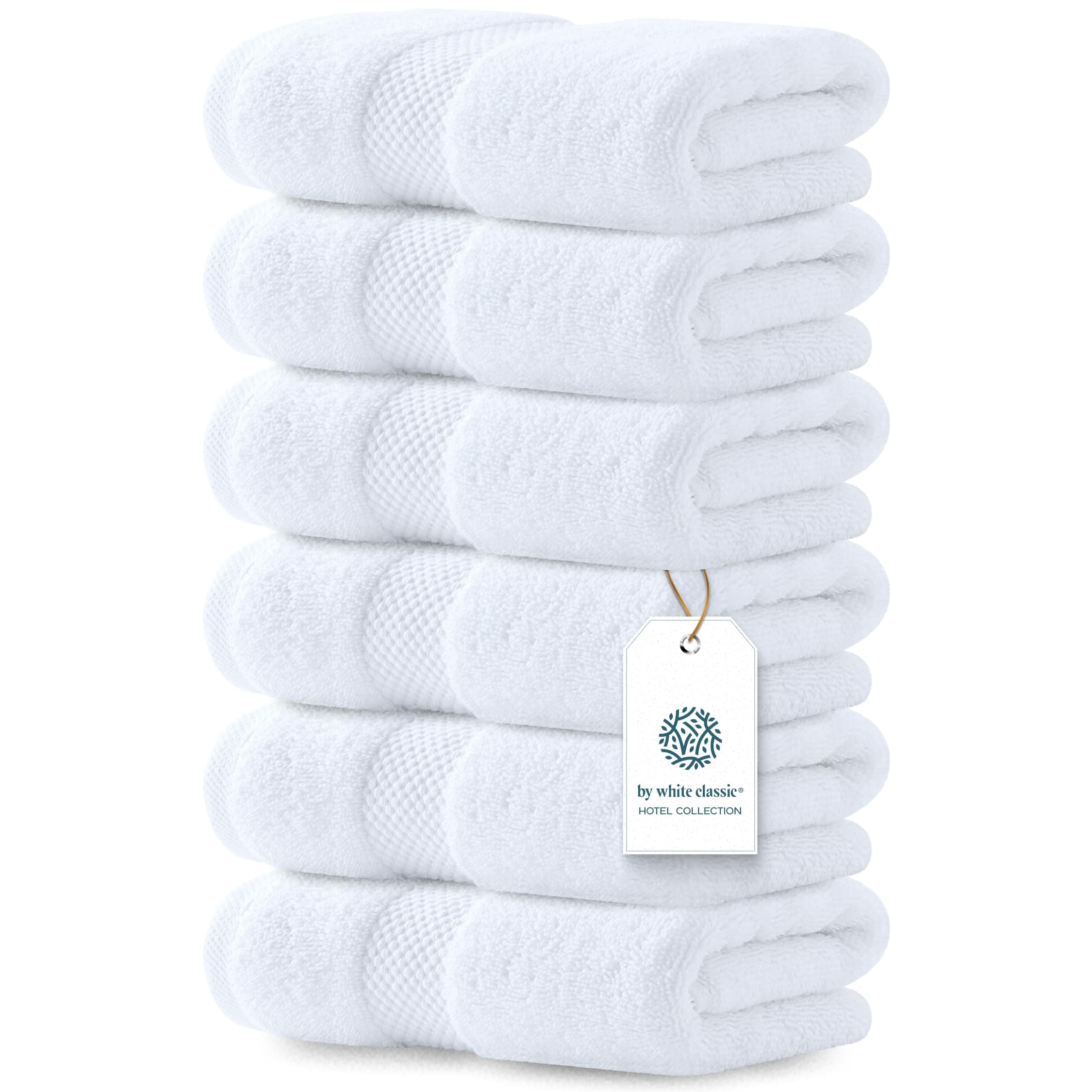 White Classic Luxury Hand Towels | Cotton Hotel spa Bathroom Towel | 16x30 | 6 Pack | Sand