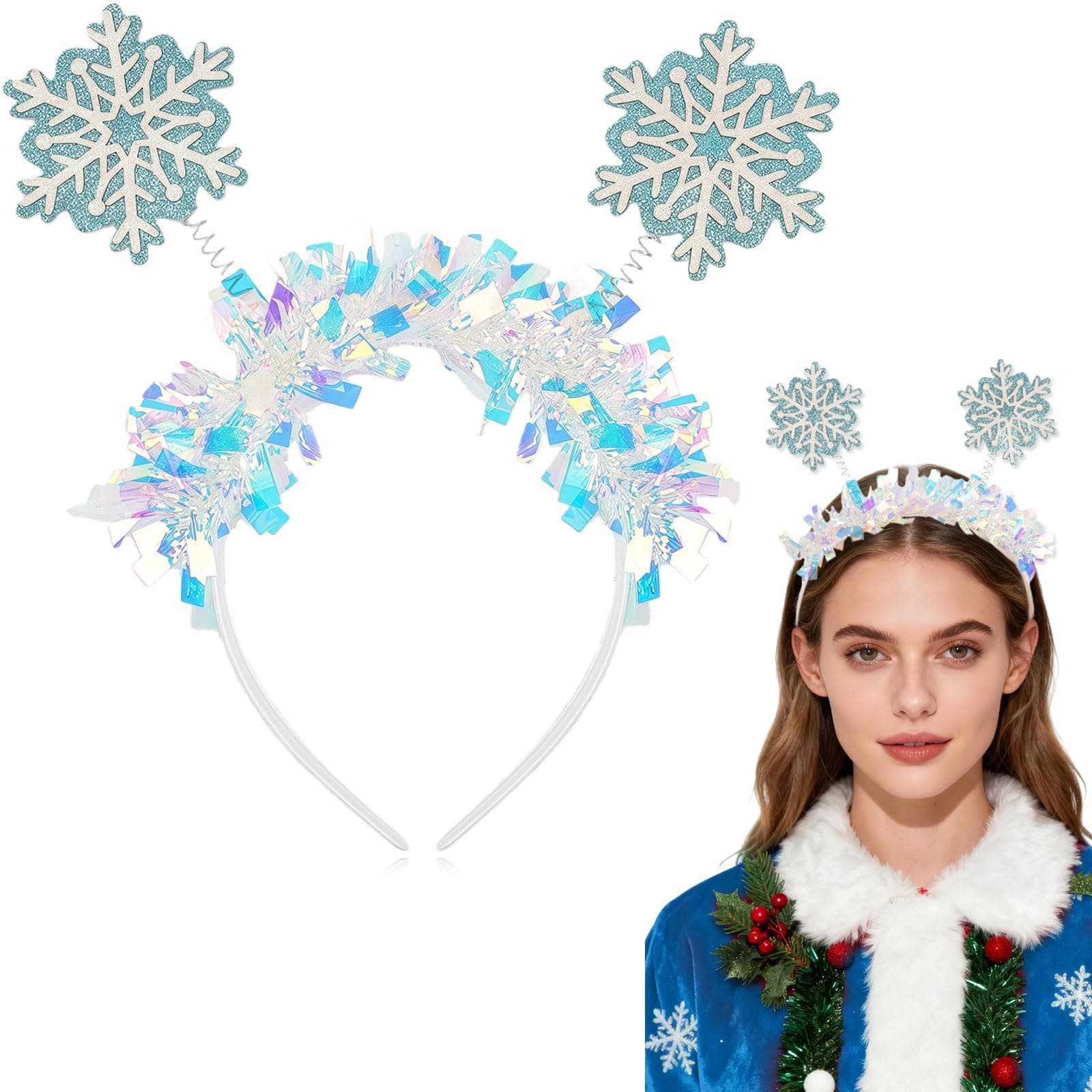 HIFANMM Christmas Headband 2026 Hair Accessories for Women Girls, New Year Xmas Hair Band Winter Non Slip Headbands (1.Snowflake)