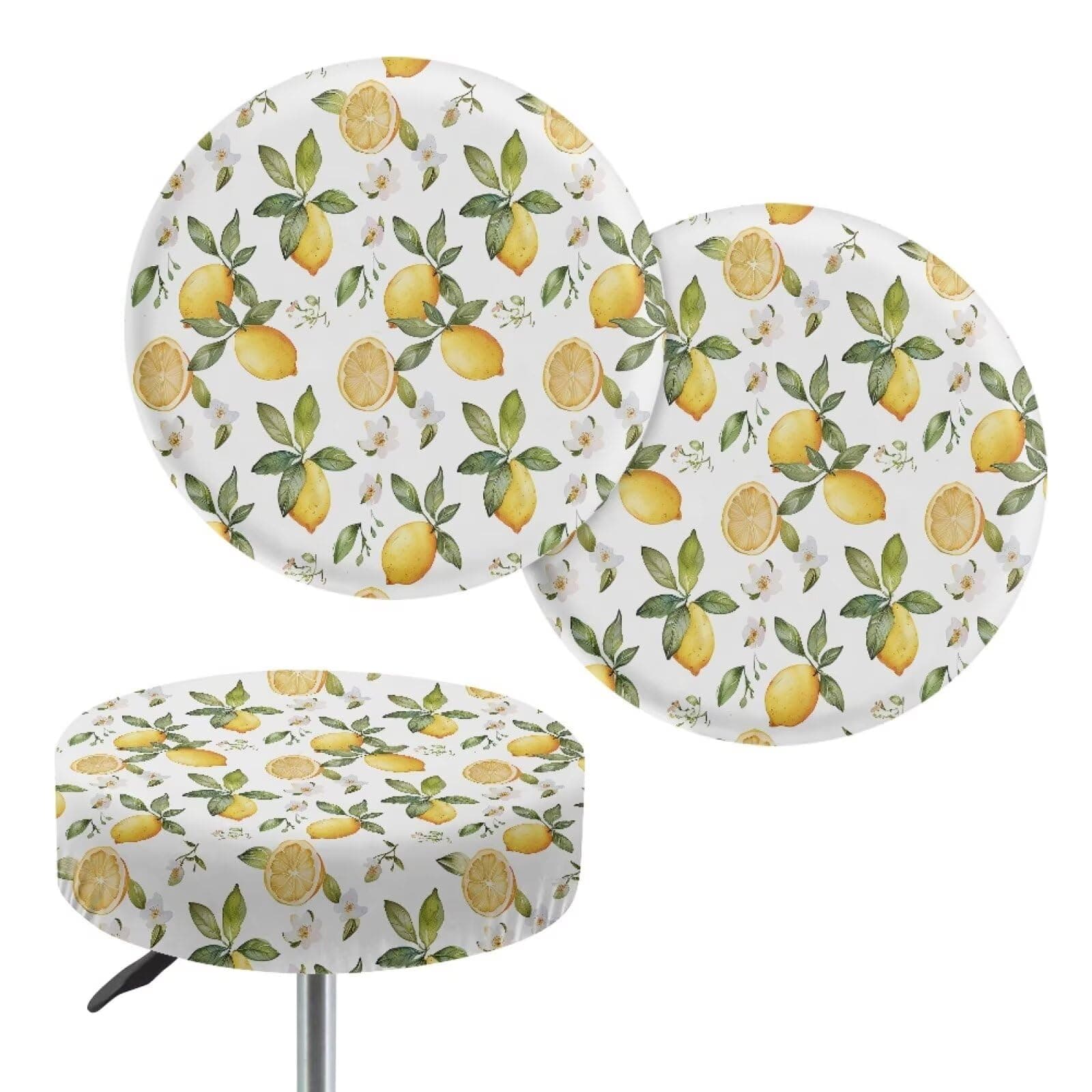 Kuiaobaty Aesthetic Lemon Bar Stool Covers Round, 2 Pieces Stool Pad Cover Seat Cushion Cover Soft Bar Stool Seat Cover Cushion 12-14 Inch